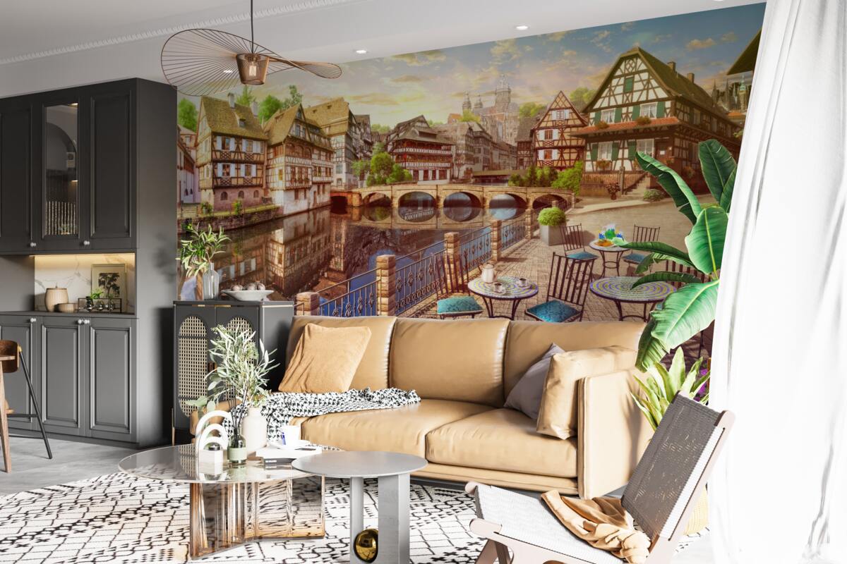 Fototapeta stoly pri vode v historickej časti mesta