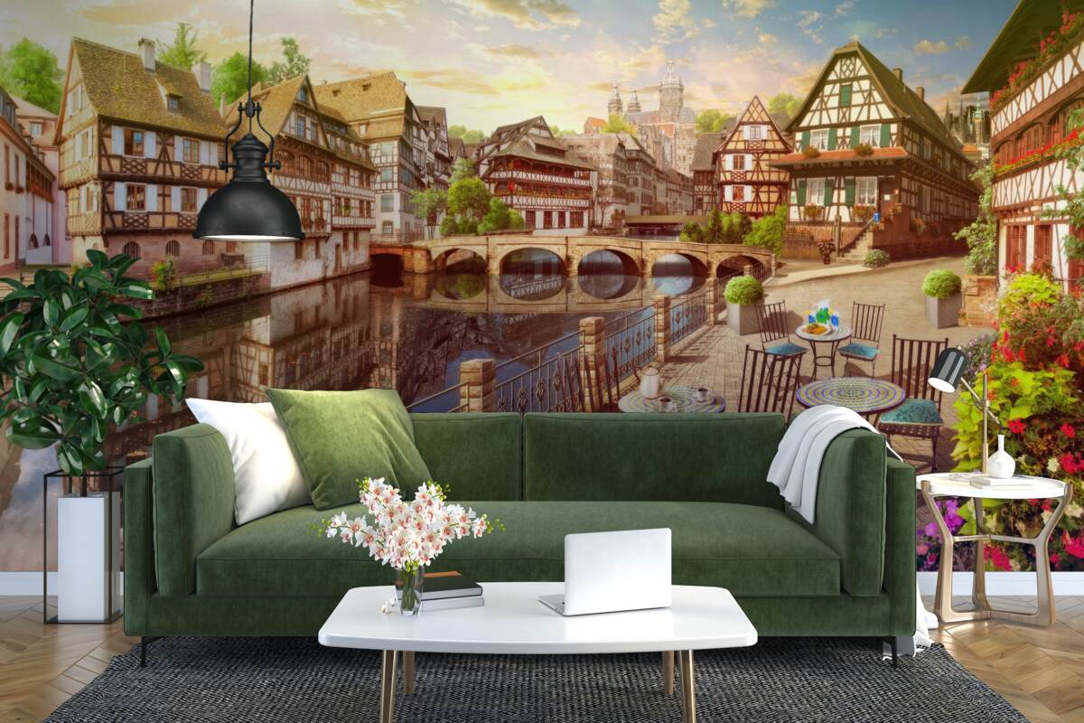 Fototapeta stoly pri vode v historickej časti mesta