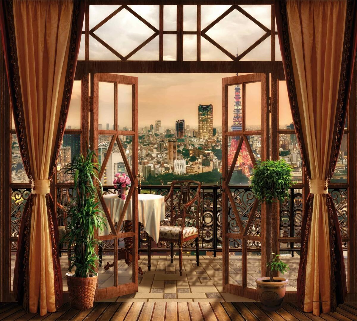 Fototapeta balkón ponúka pôsobivý výhľad na mesto