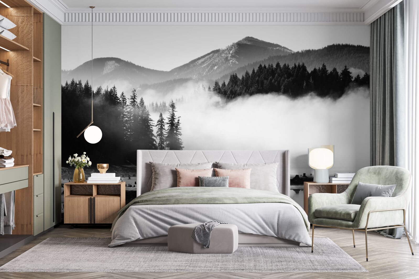 Fototapeta zasnežené vrcholy pokryté hmlou