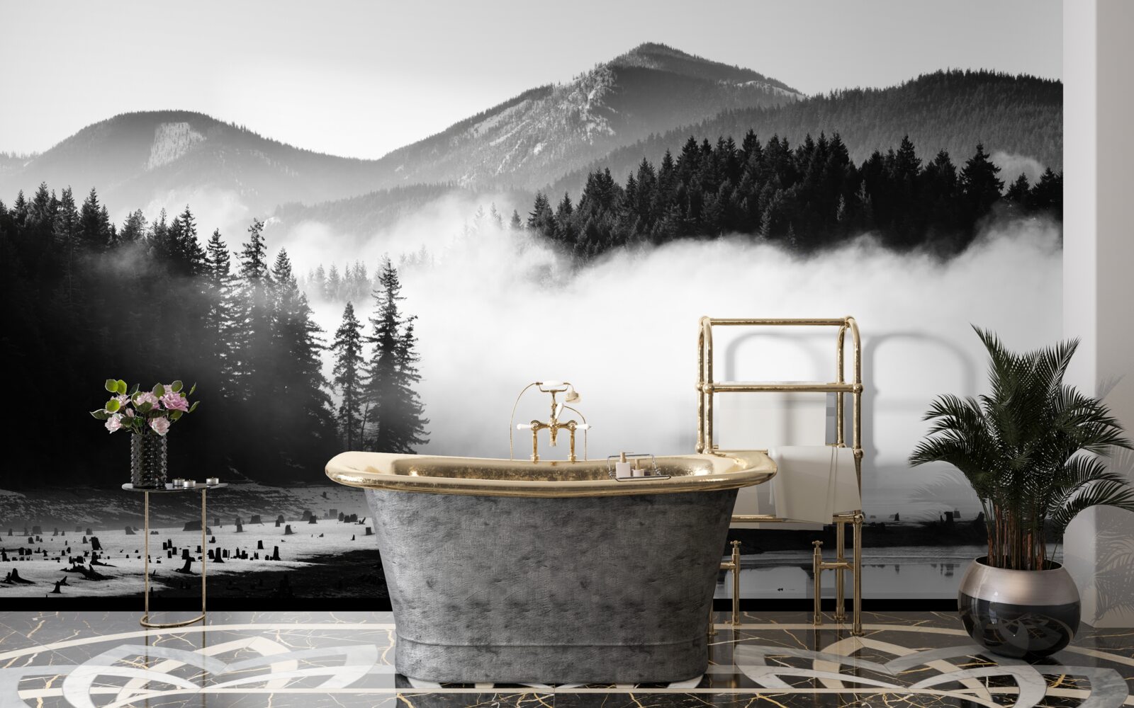 Fototapeta zasnežené vrcholy pokryté hmlou