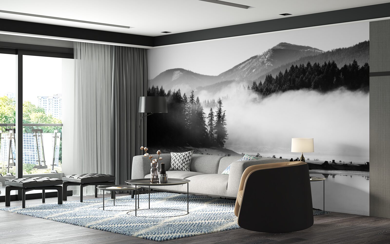 Fototapeta zasnežené vrcholy pokryté hmlou