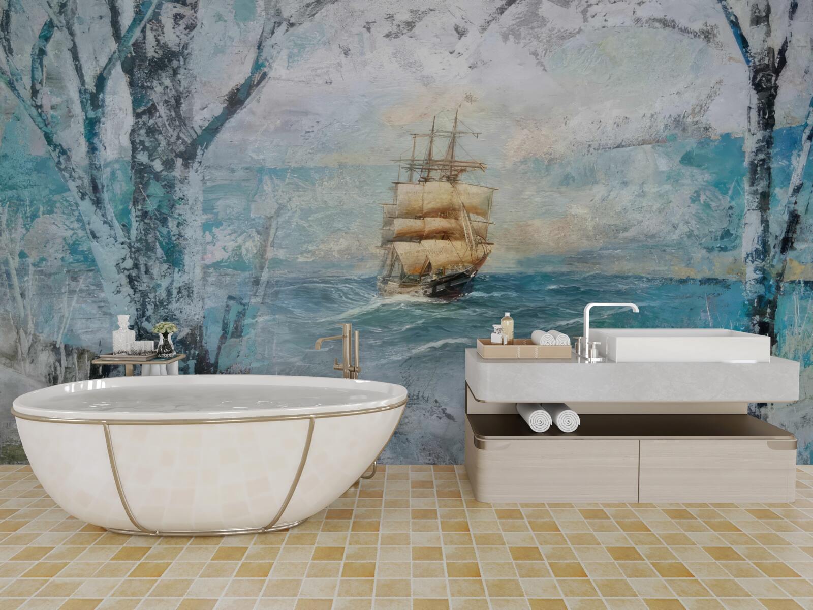 Fototapeta obraz lode pod plachtami na oceáne