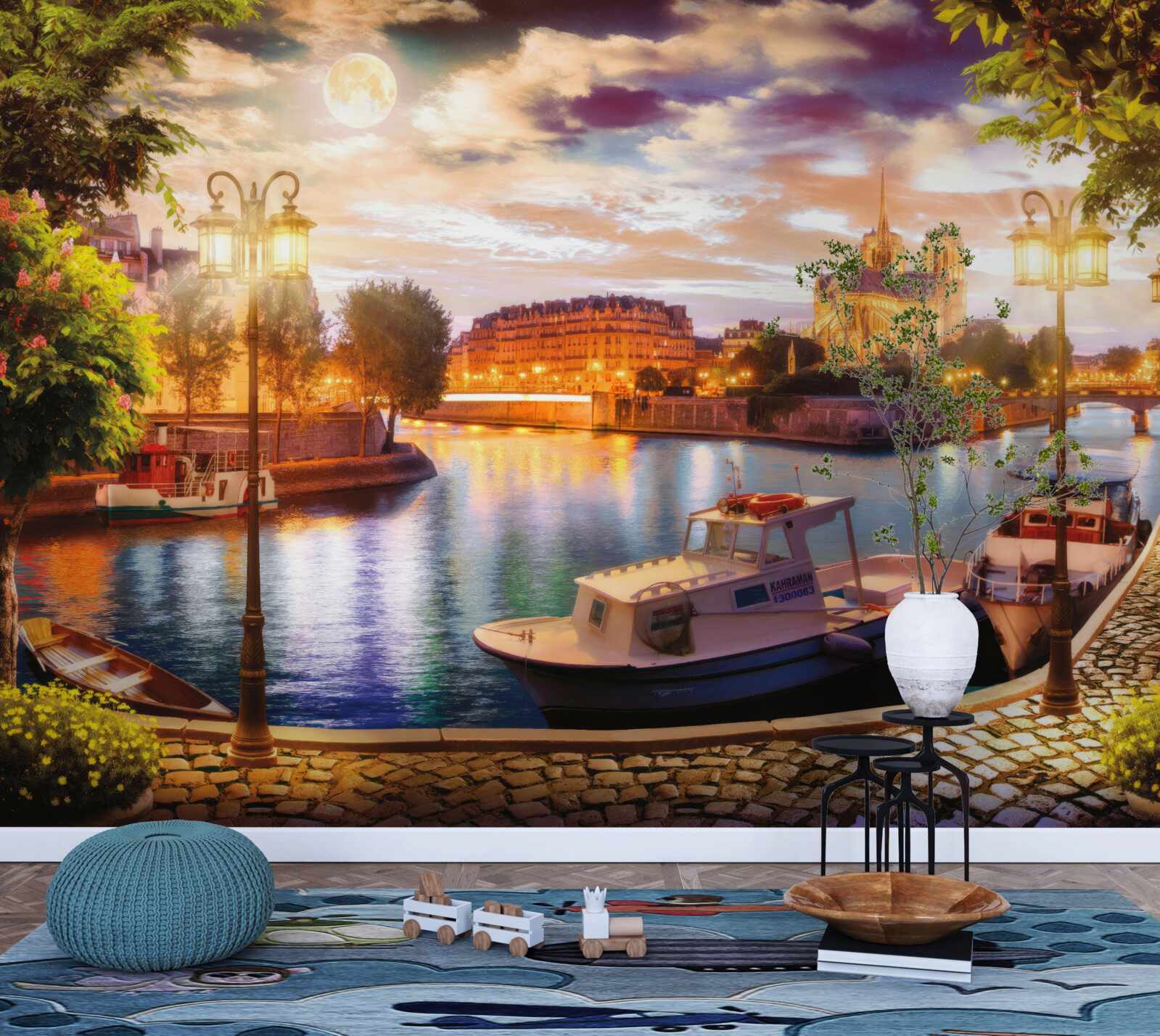 Fototapeta jachty kotviace v mestskom prístave