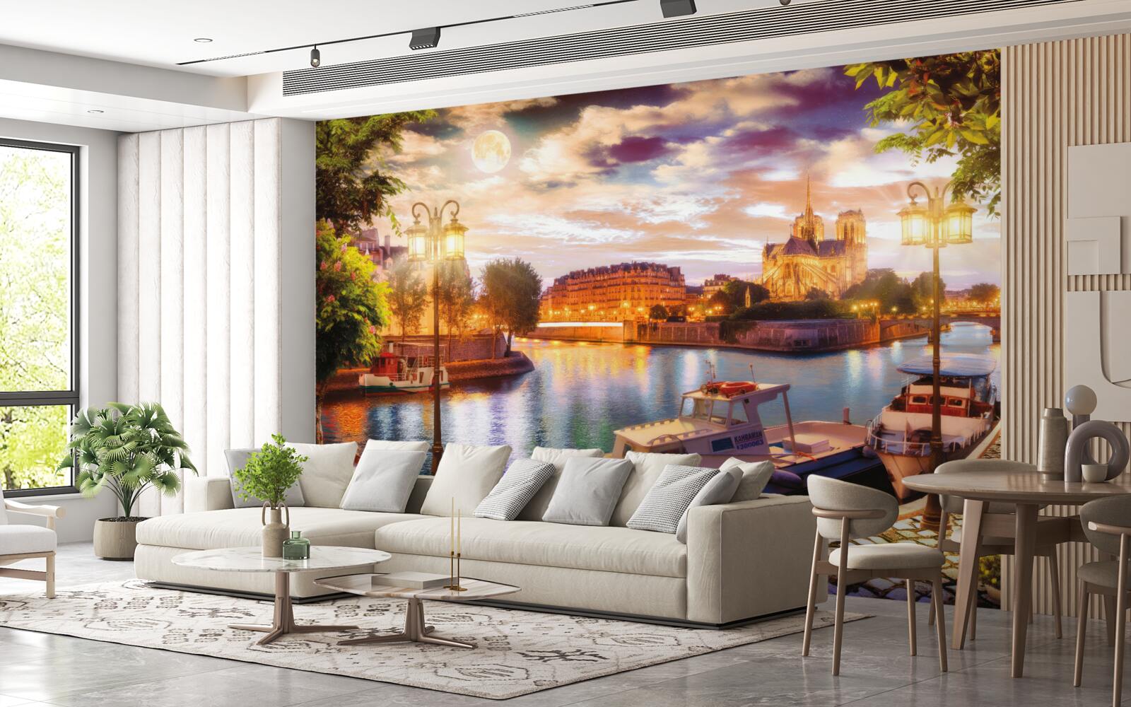 Fototapeta jachty kotviace v mestskom prístave