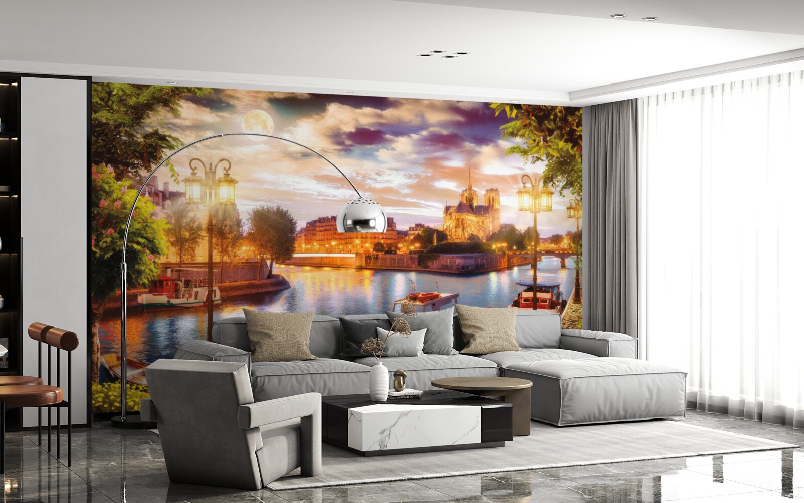 Fototapeta jachty kotviace v mestskom prístave