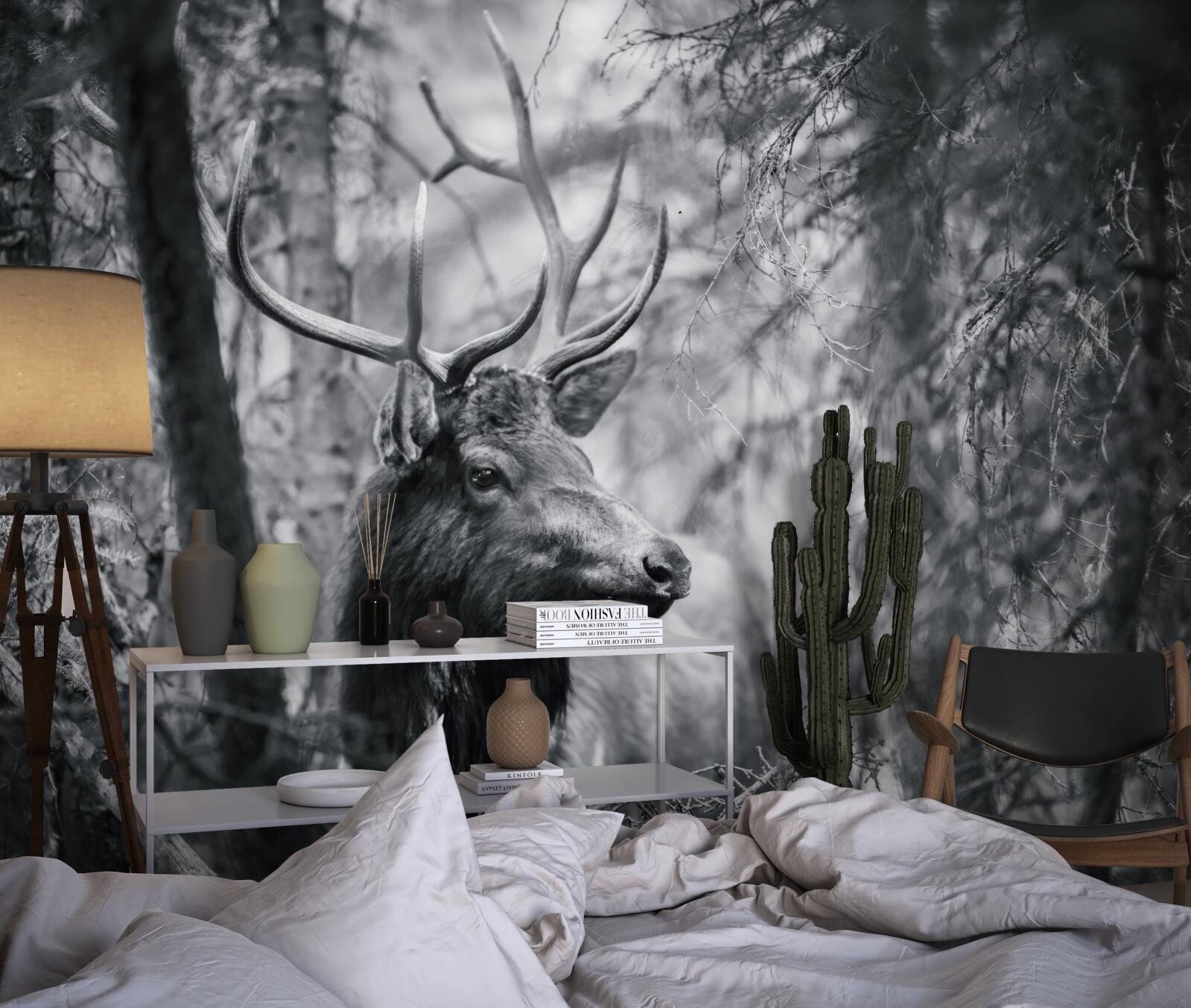 Fototapeta lesný jeleň s parožím vytvára cestu