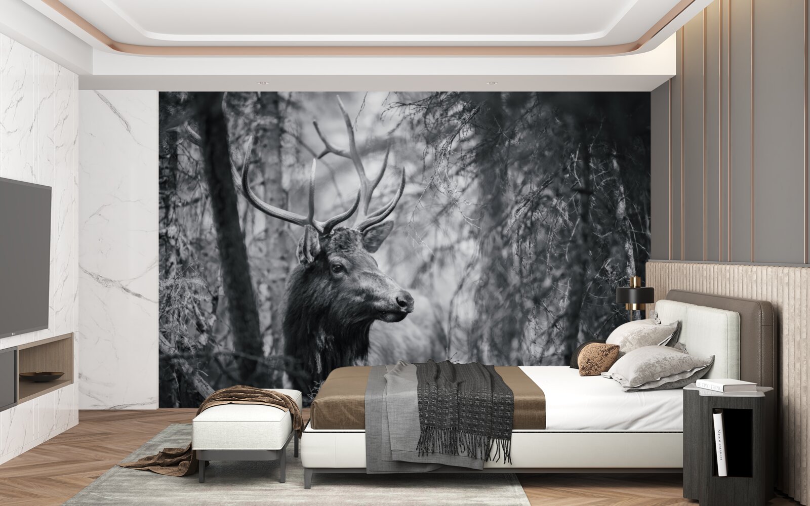 Fototapeta lesný jeleň s parožím vytvára cestu