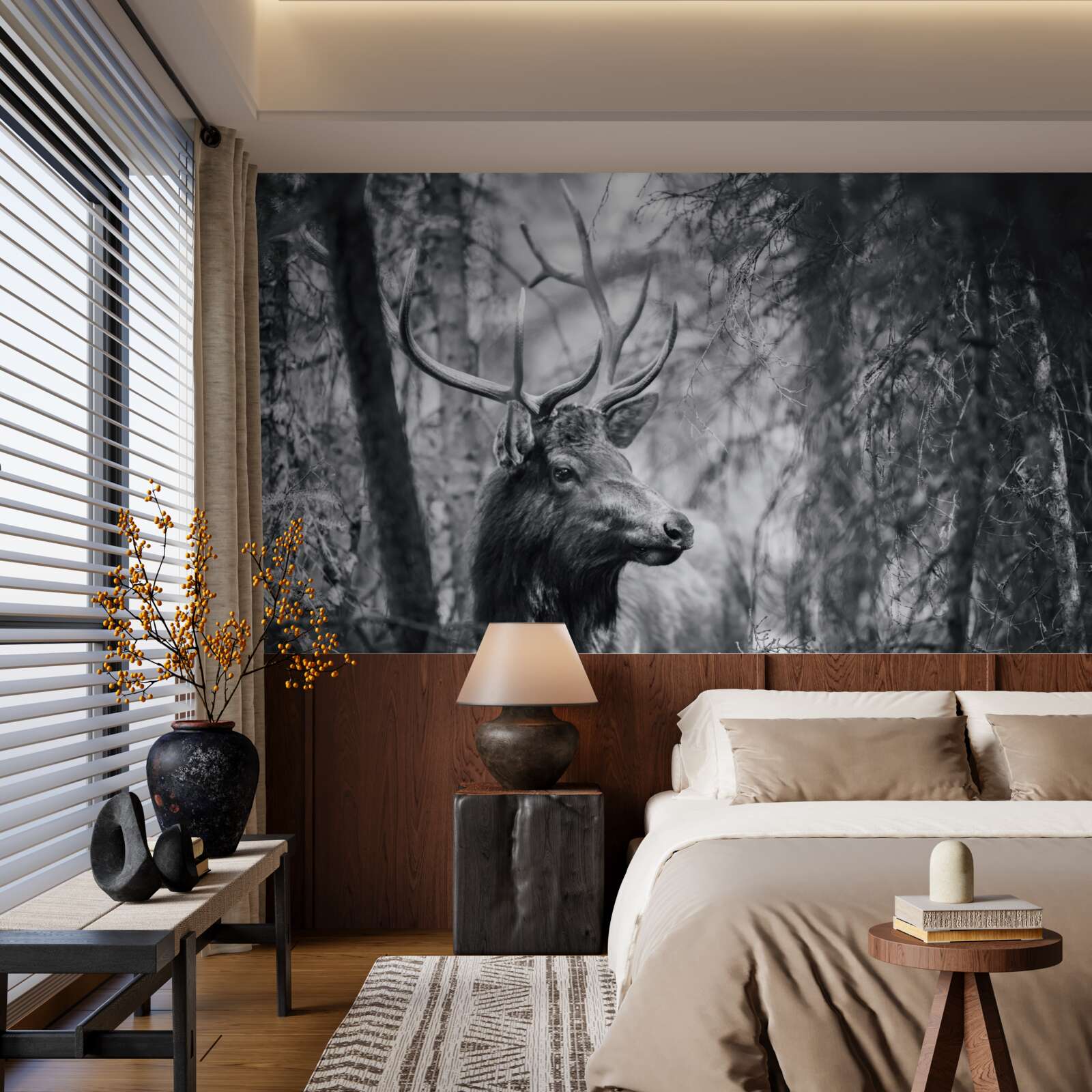 Fototapeta lesný jeleň s parožím vytvára cestu