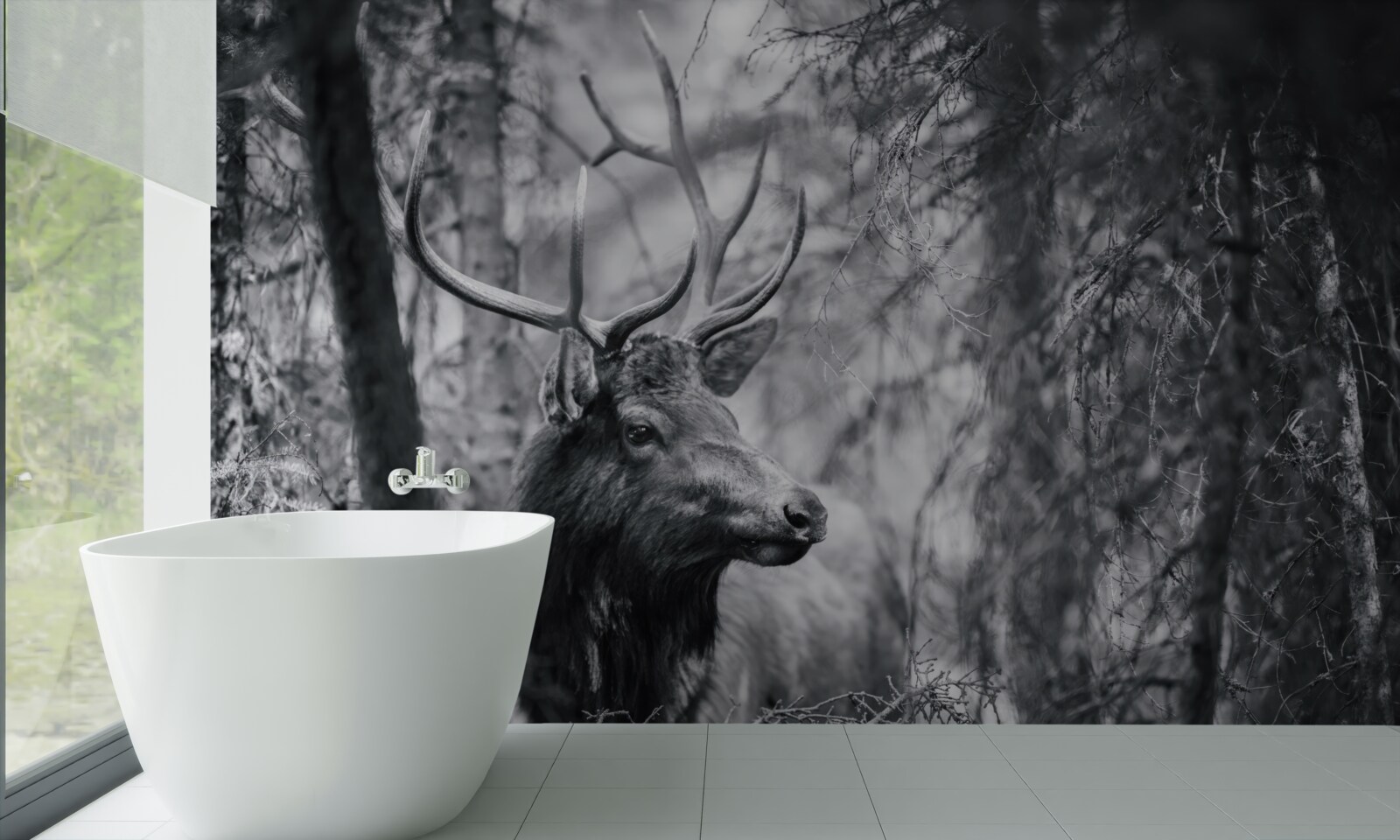 Fototapeta lesný jeleň s parožím vytvára cestu