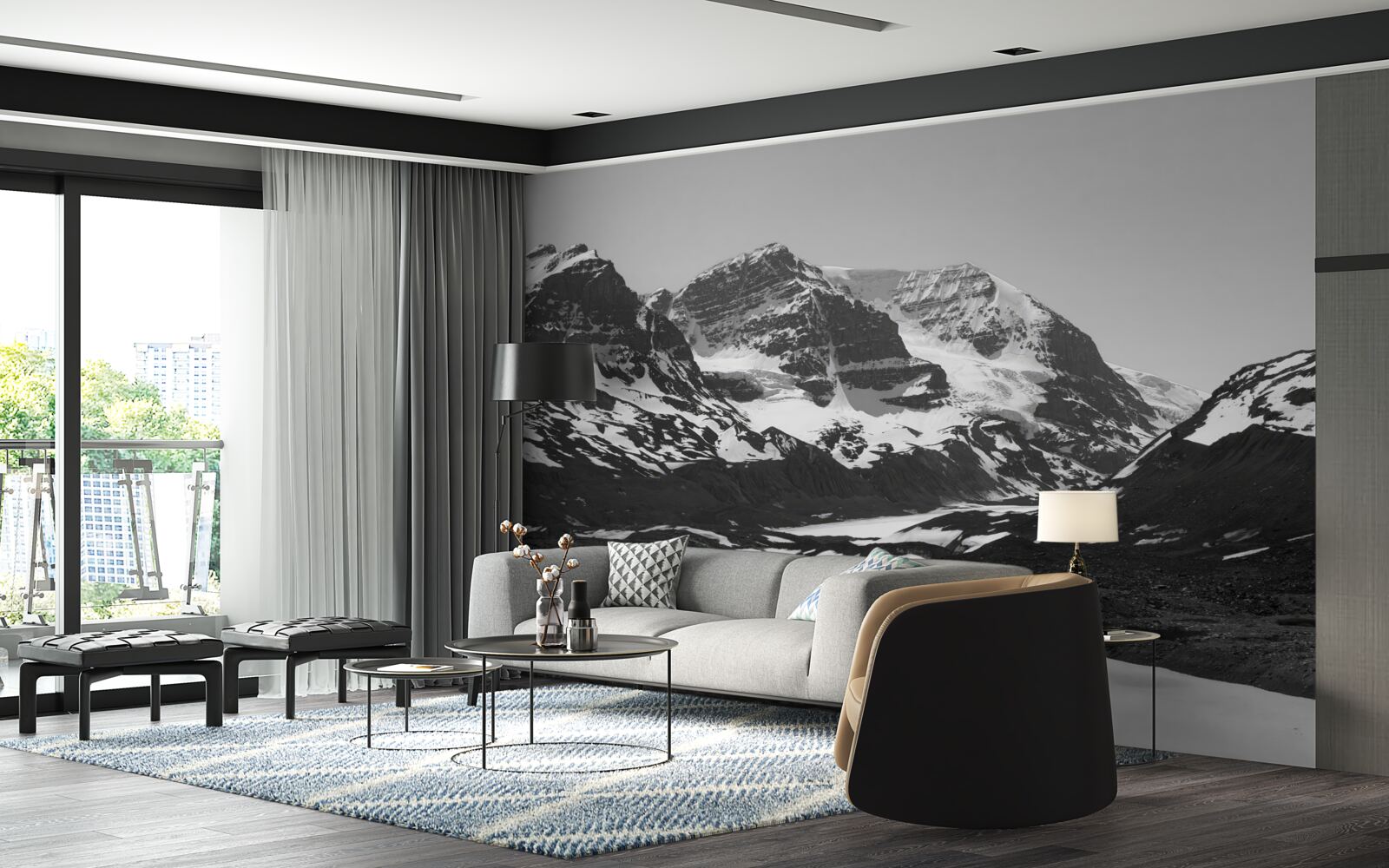 Fototapeta obrázok hôr vyrobený v čiernej a bielej