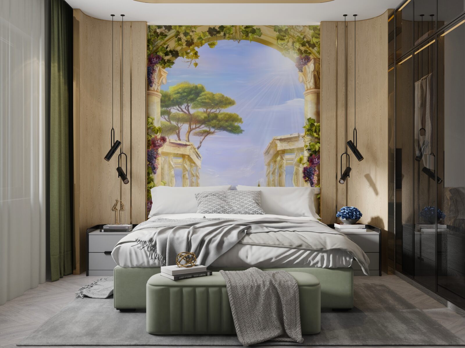 Fototapeta fontána a pohľad na prechádzajúcu loď