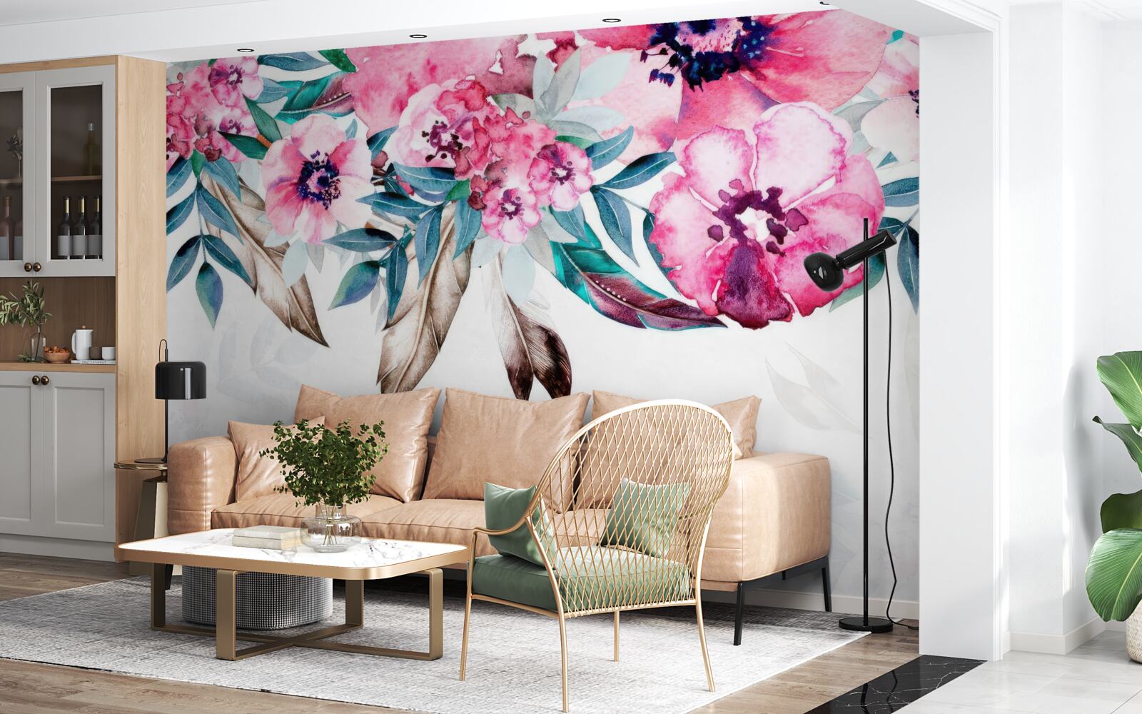 Fototapeta kvety sú tmavoružové so zelenými listami