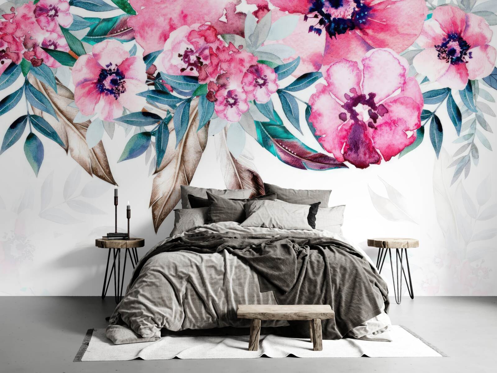 Fototapeta kvety sú tmavoružové so zelenými listami