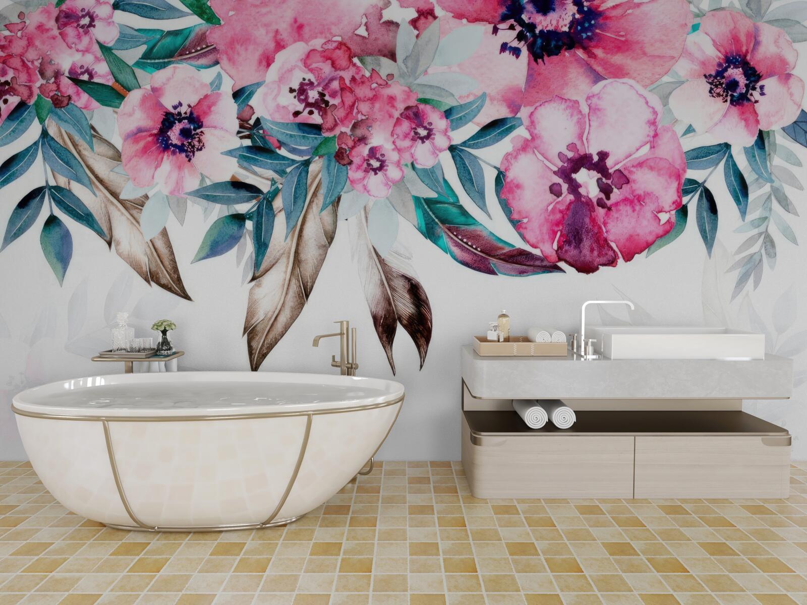 Fototapeta kvety sú tmavoružové so zelenými listami