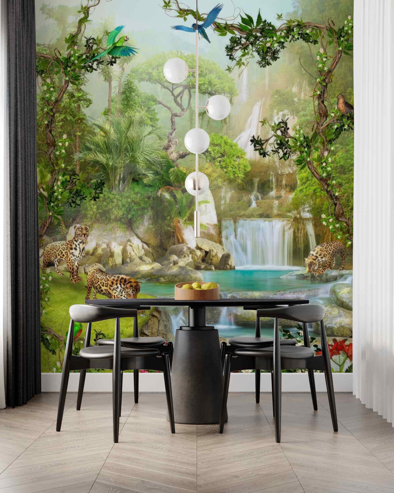 Fototapeta nad vodopádom sú leopardy