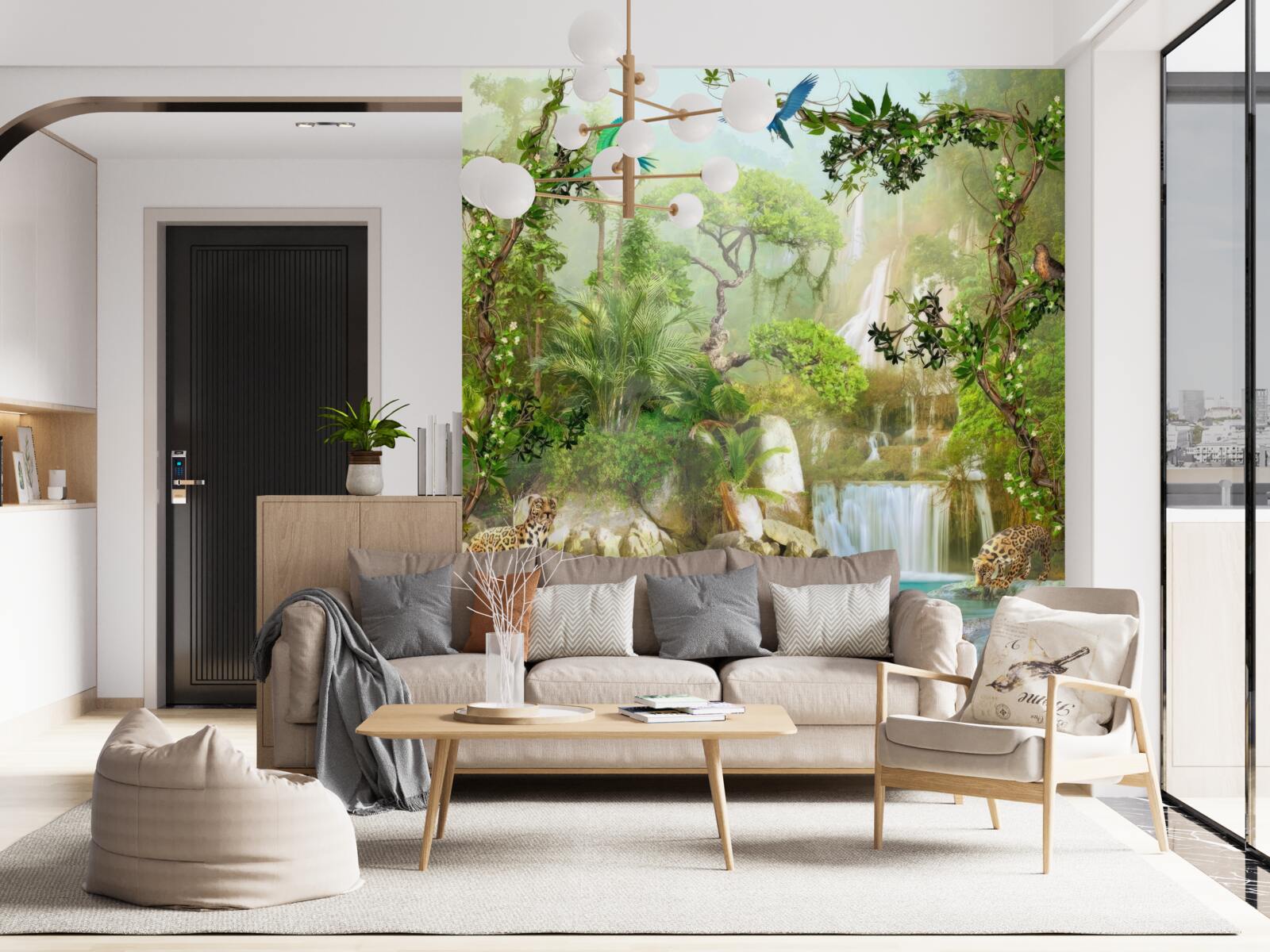 Fototapeta nad vodopádom sú leopardy