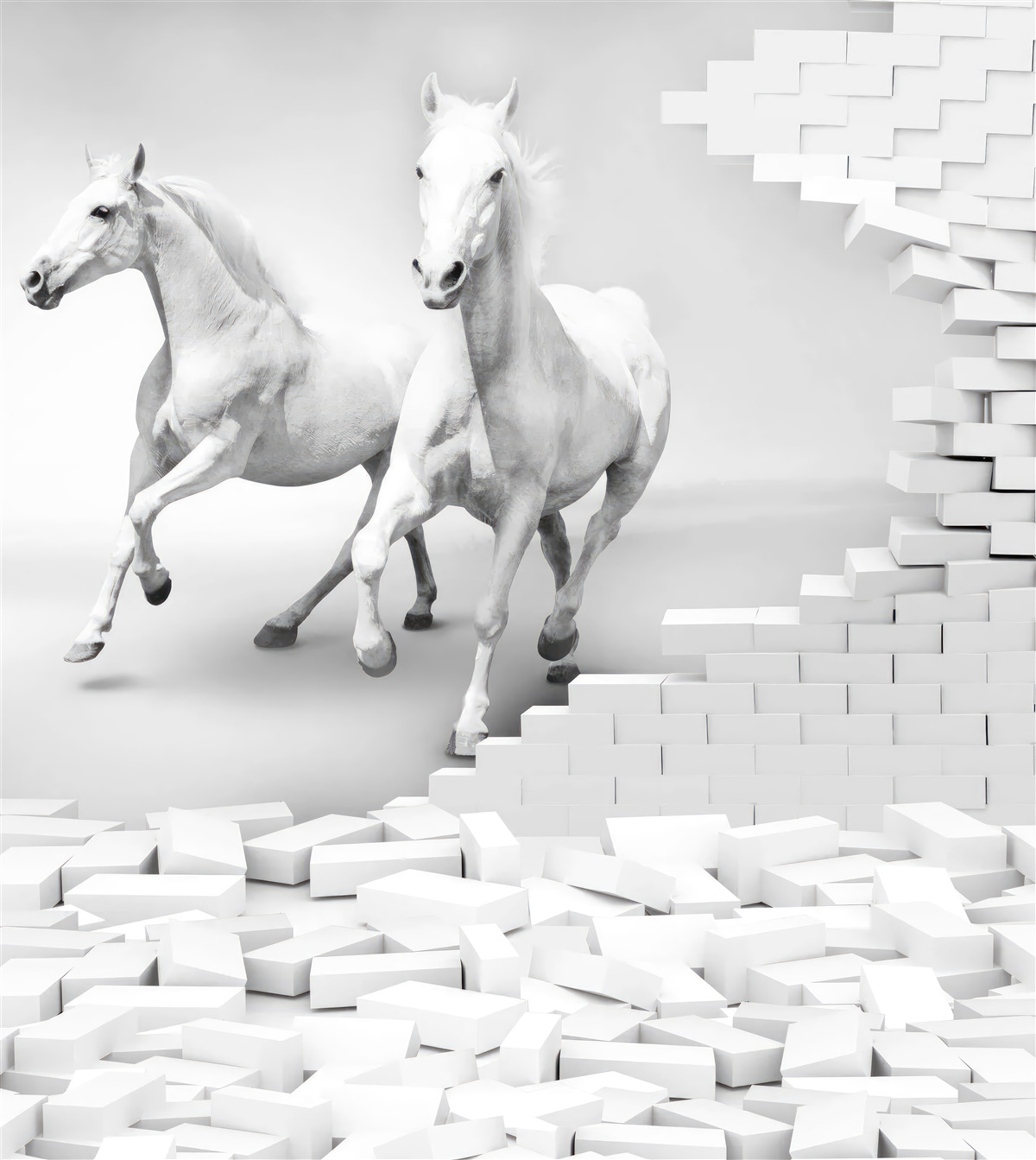Fototapeta biele kone a zničené tehly