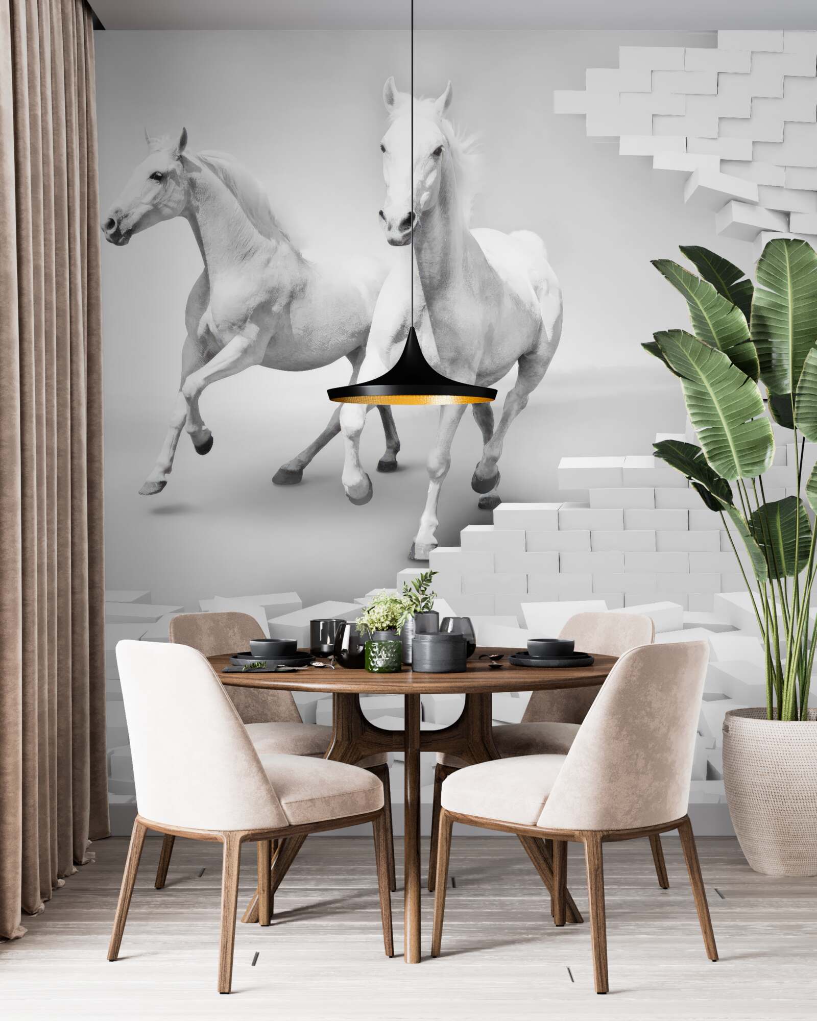 Fototapeta biele kone a zničené tehly