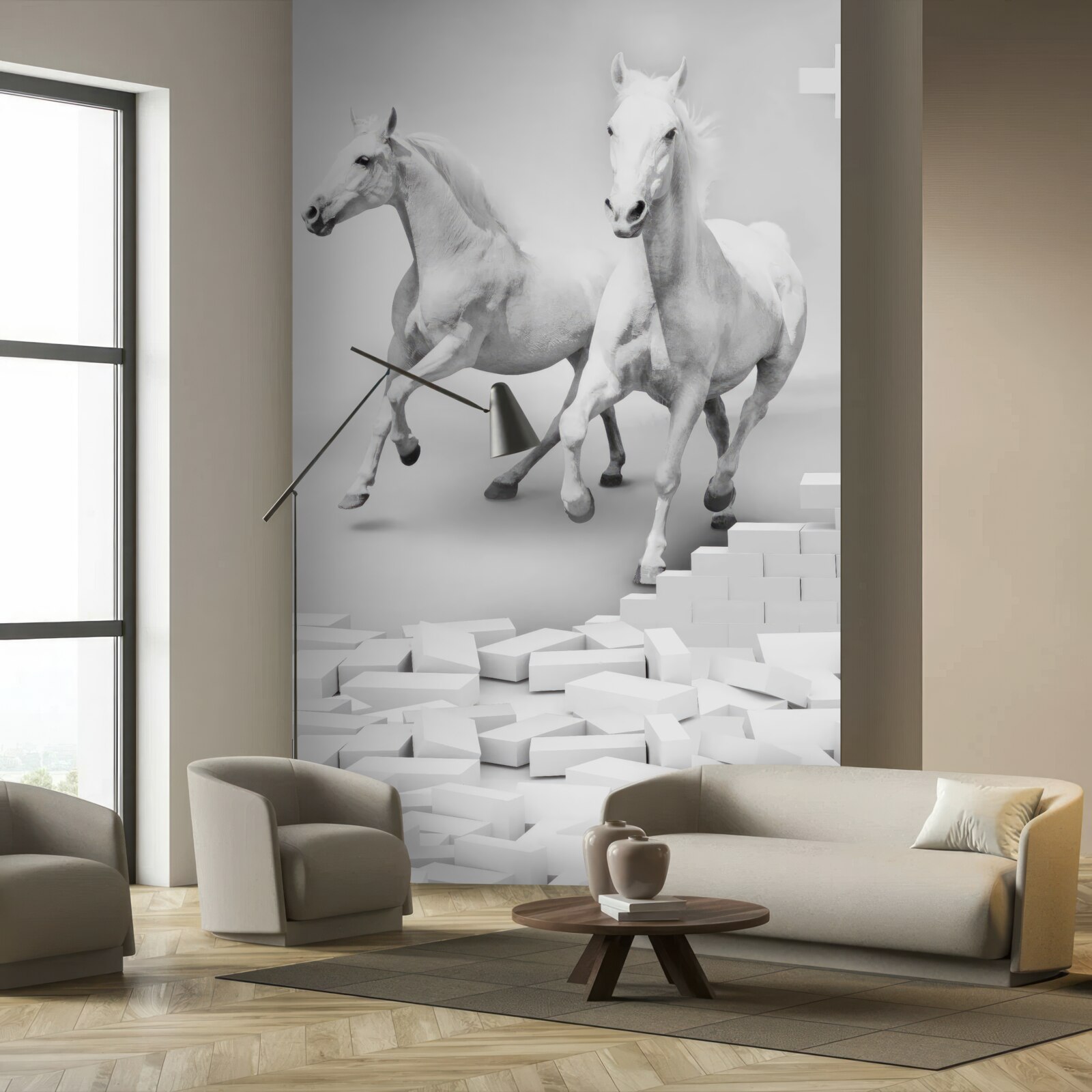 Fototapeta biele kone a zničené tehly