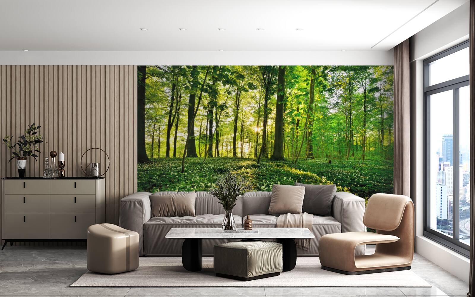 Fototapeta čistinka v lese pokrytá kvetmi