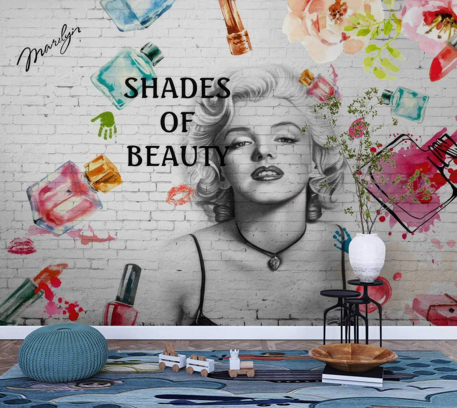 Fototapeta monroe na pozadí bielej tehlovej steny