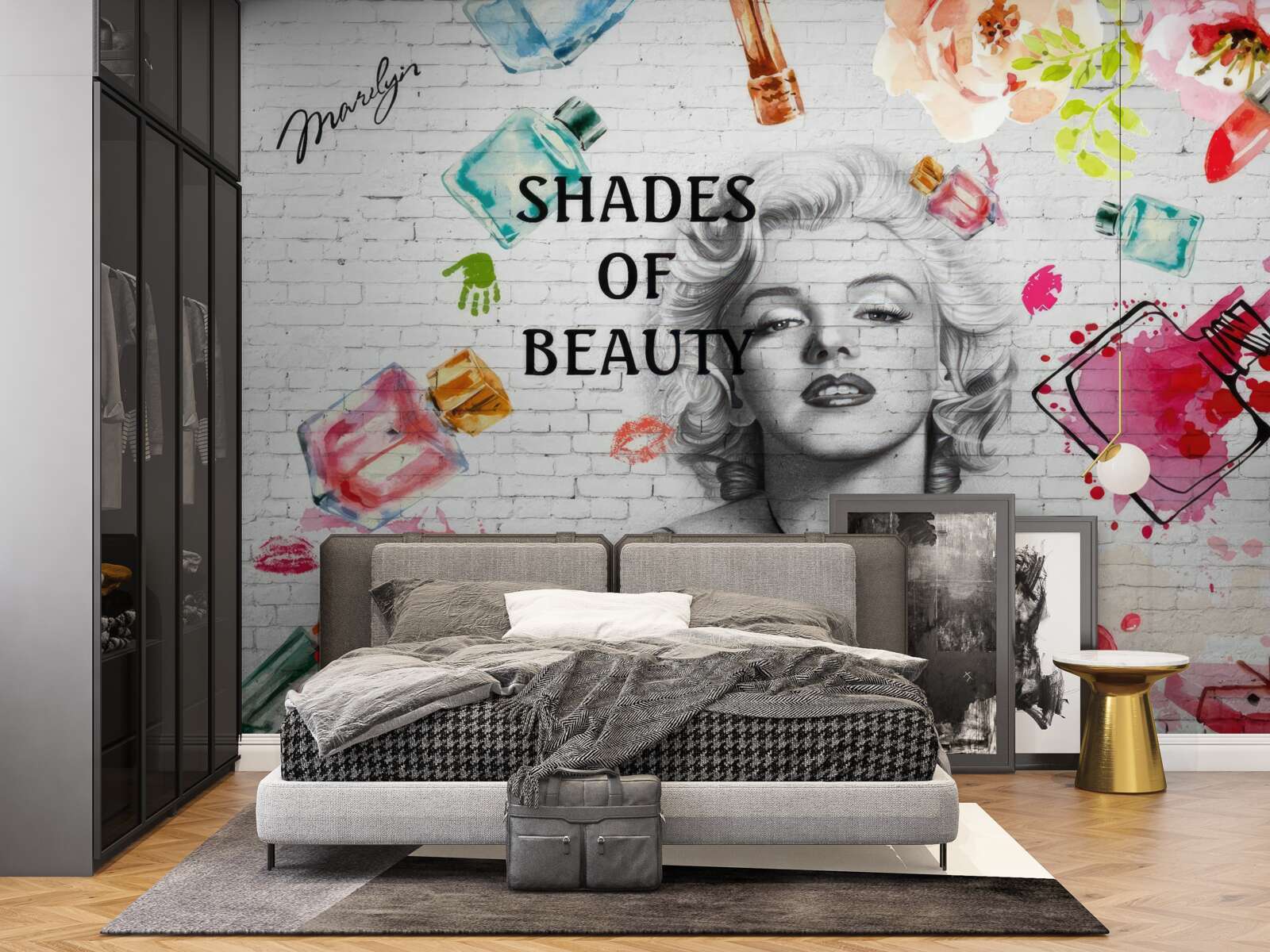 Fototapeta monroe na pozadí bielej tehlovej steny