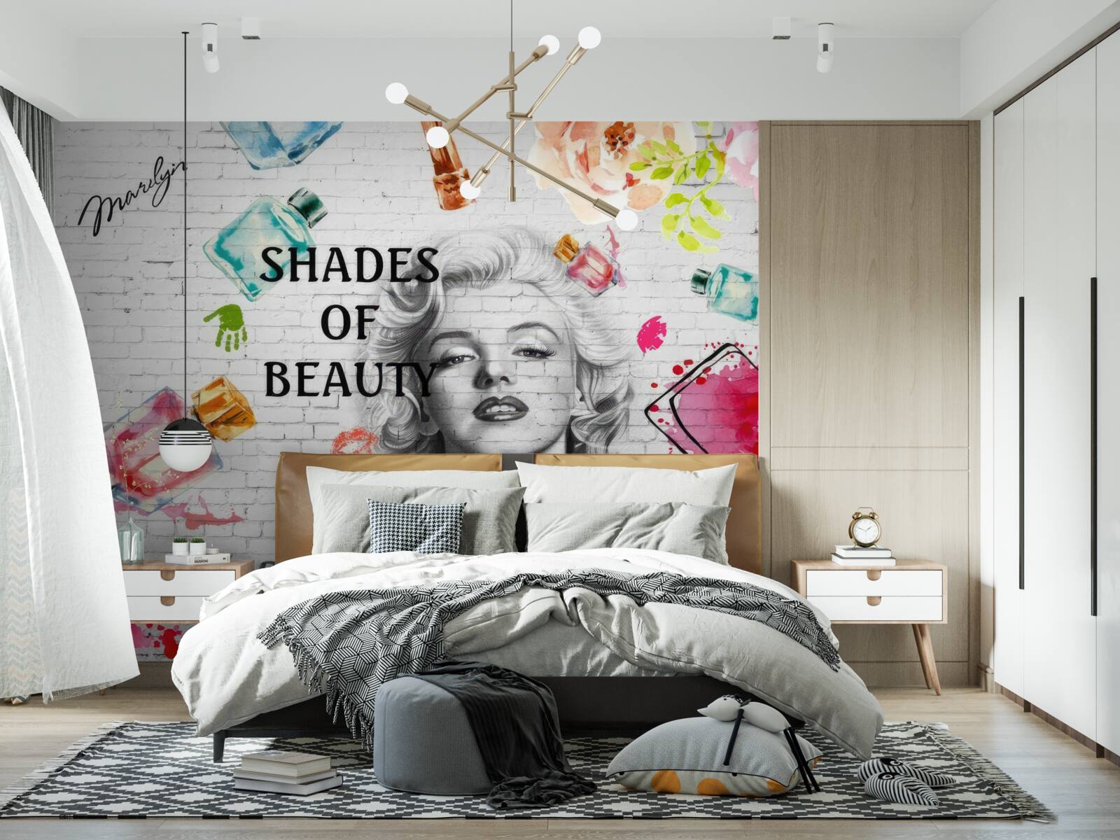 Fototapeta monroe na pozadí bielej tehlovej steny