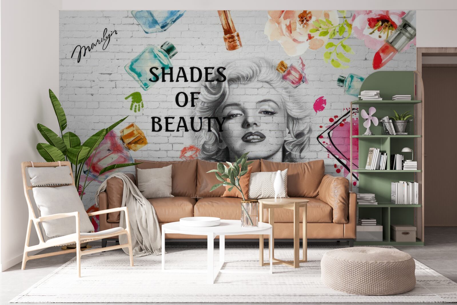 Fototapeta monroe na pozadí bielej tehlovej steny