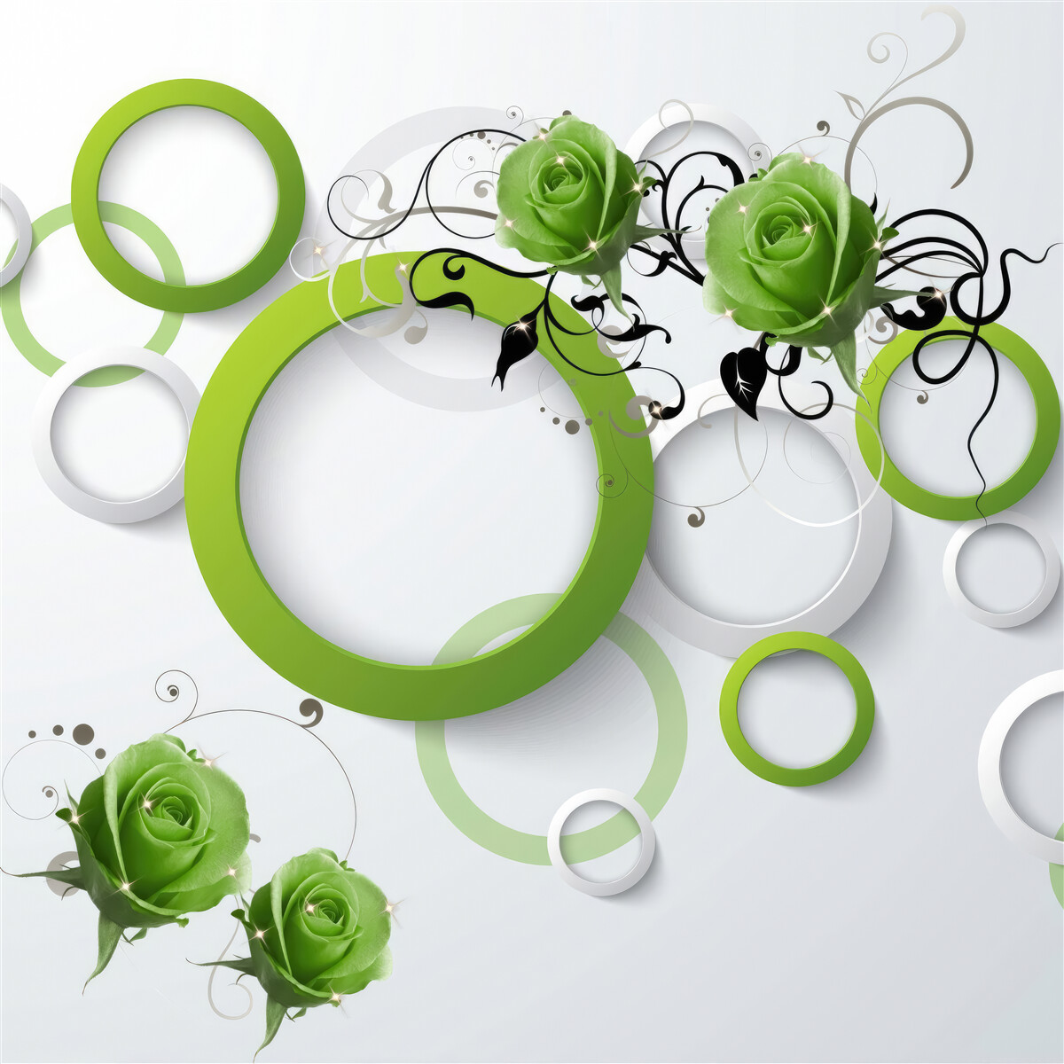 Fototapeta zelené kruhy a ruže