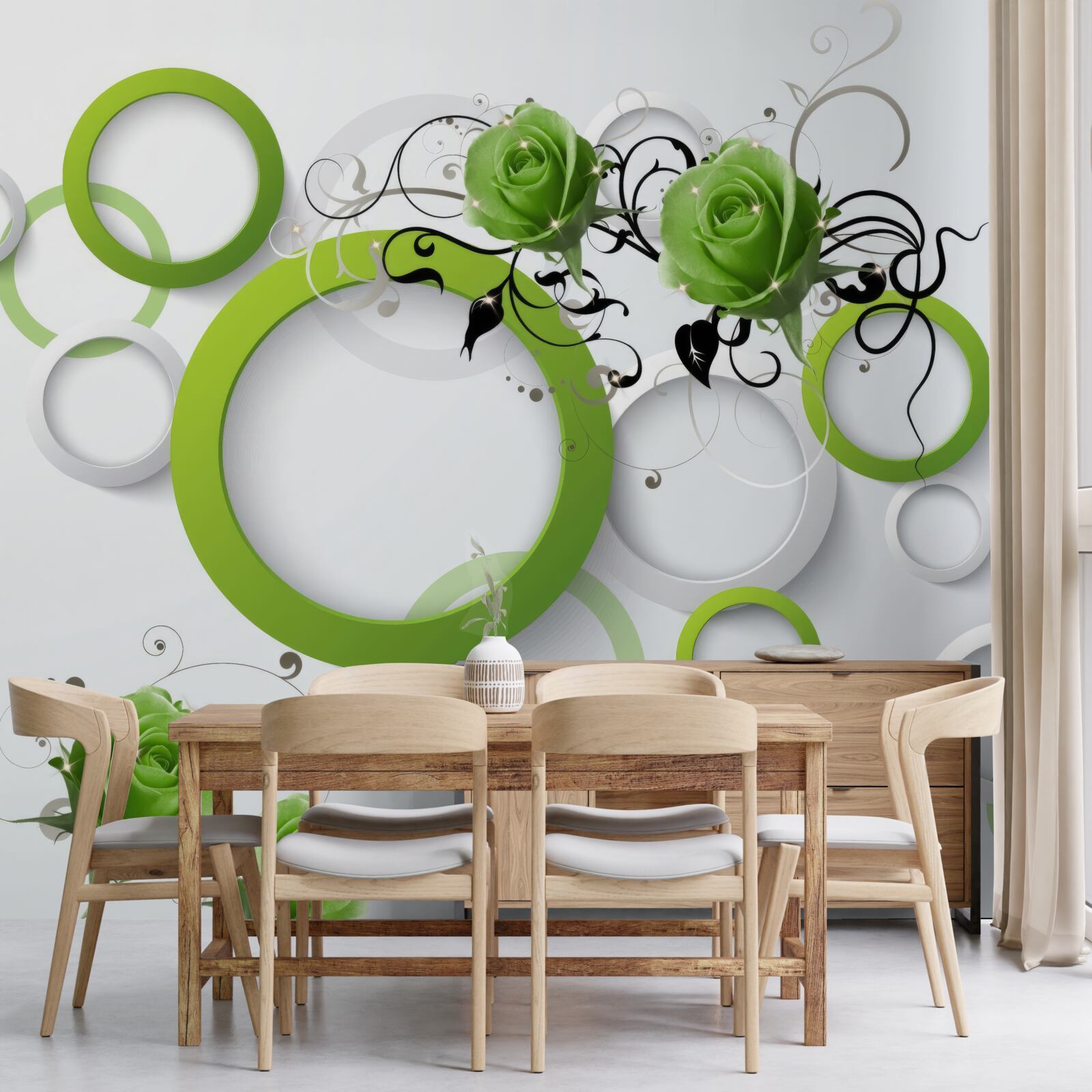 Fototapeta zelené kruhy a ruže