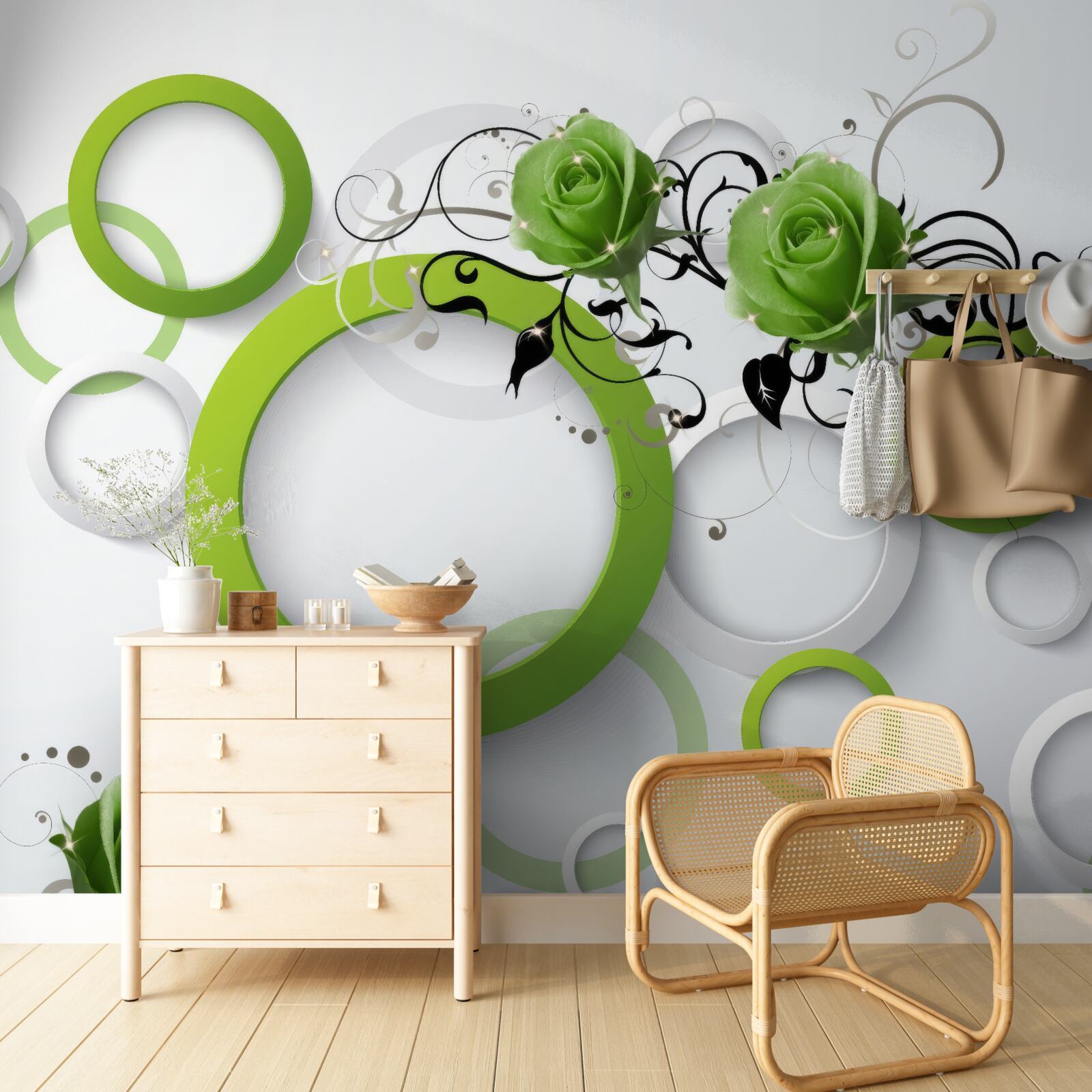 Fototapeta zelené kruhy a ruže