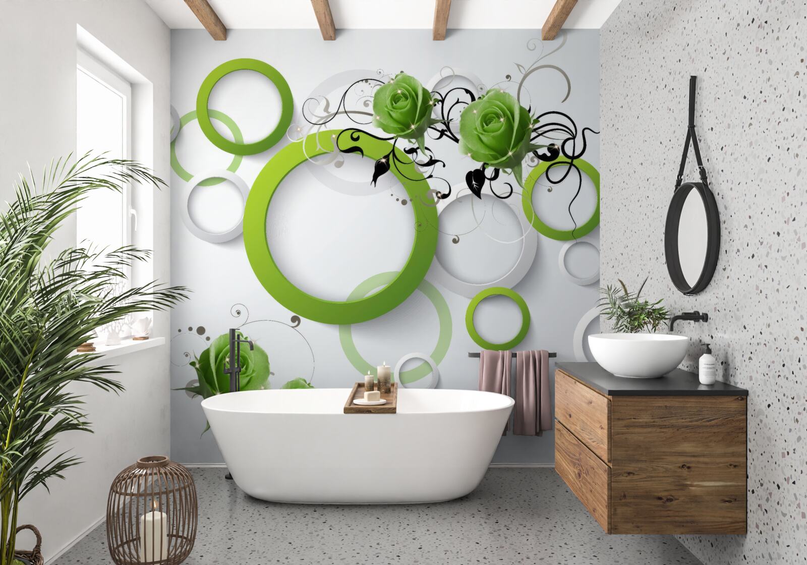 Fototapeta zelené kruhy a ruže