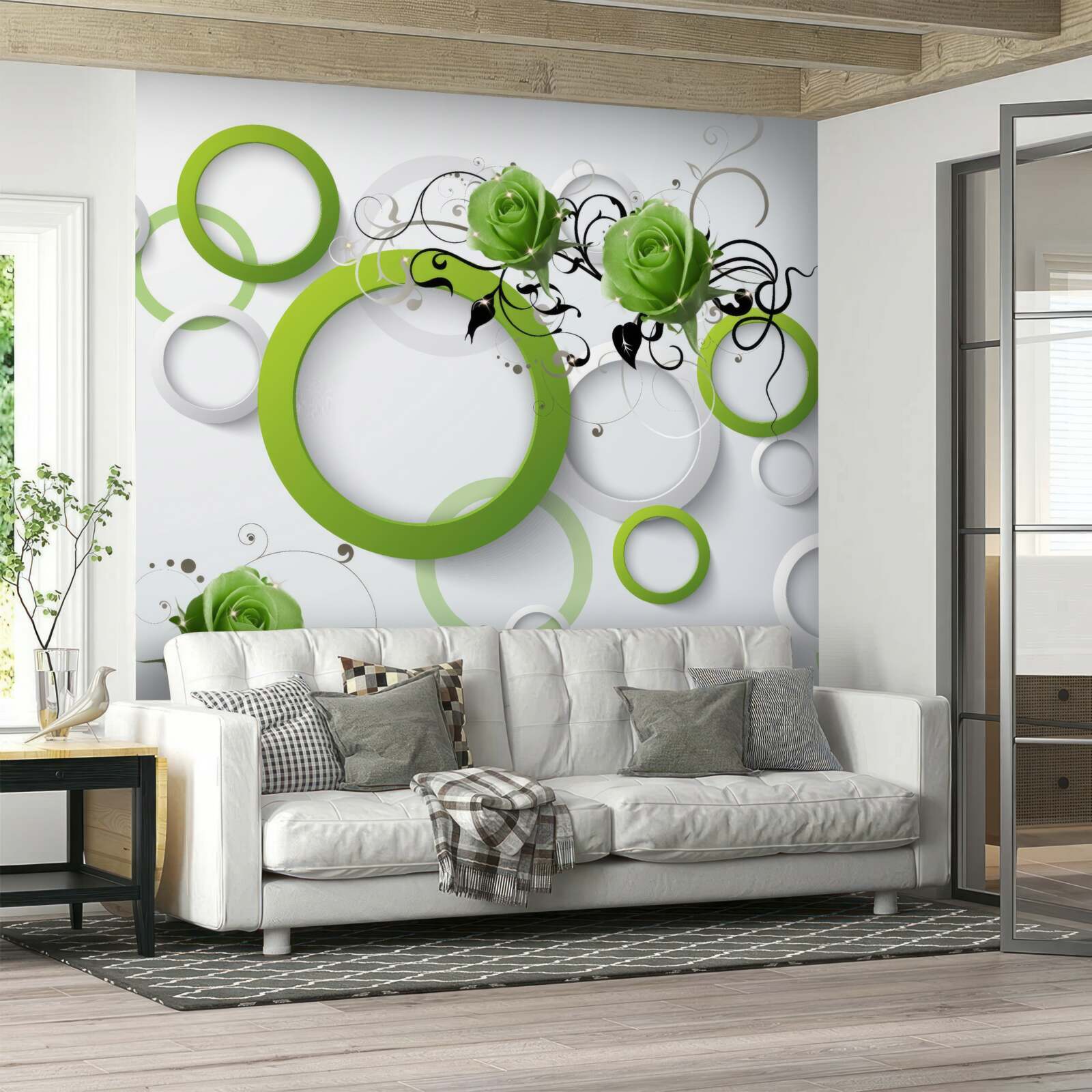Fototapeta zelené kruhy a ruže