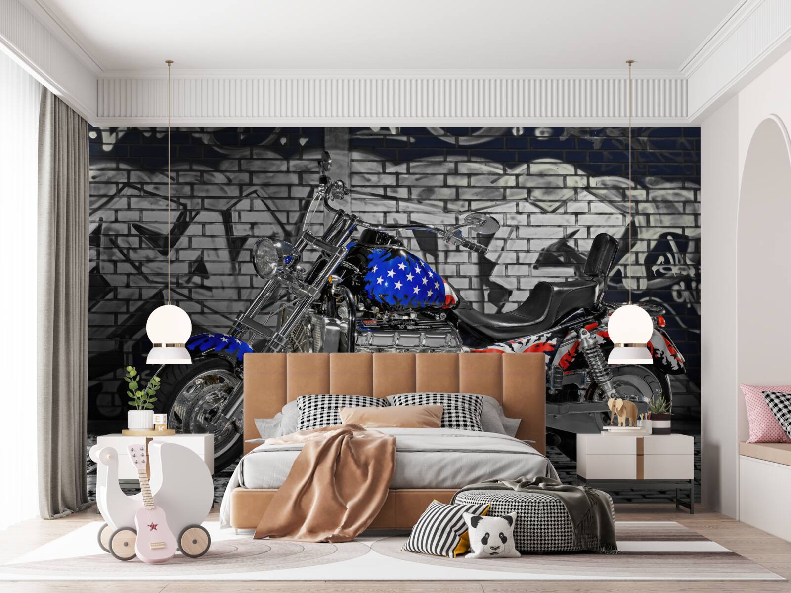 Fototapeta motorka vedľa maľovanej steny