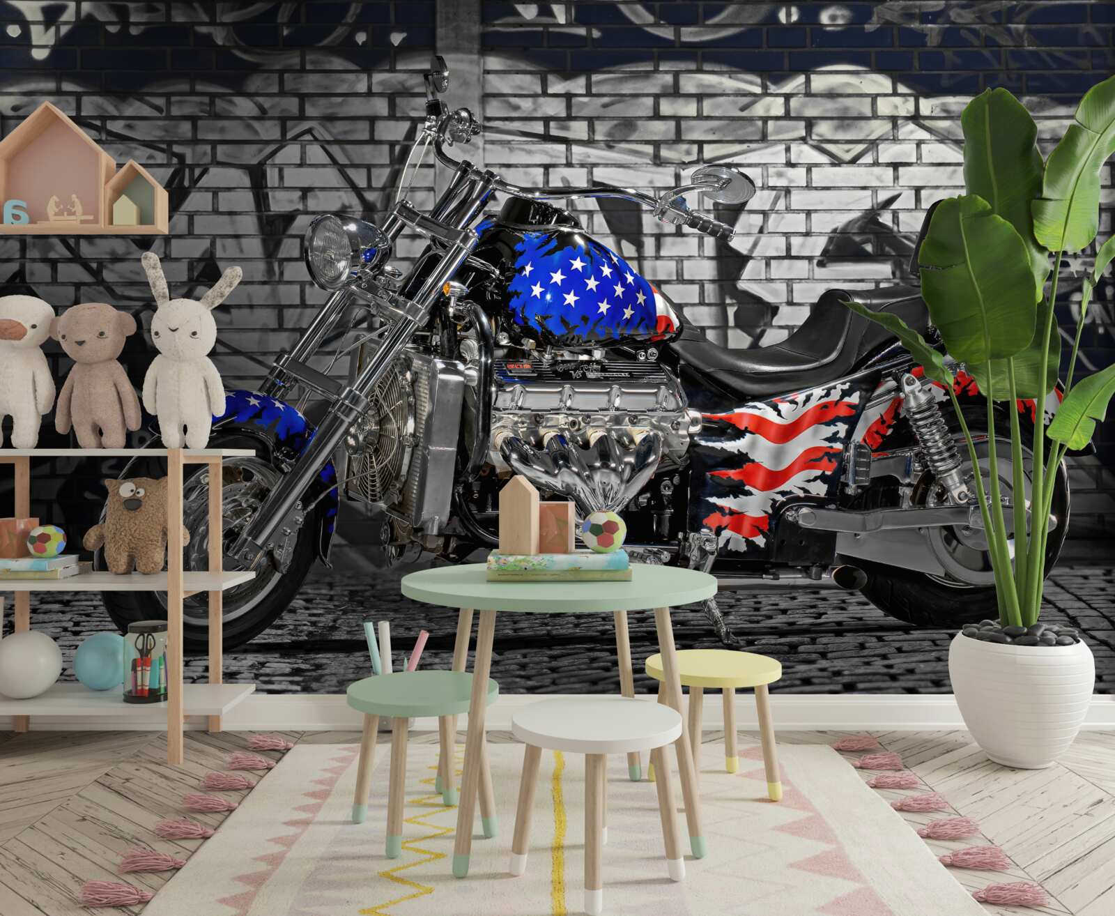 Fototapeta motorka vedľa maľovanej steny