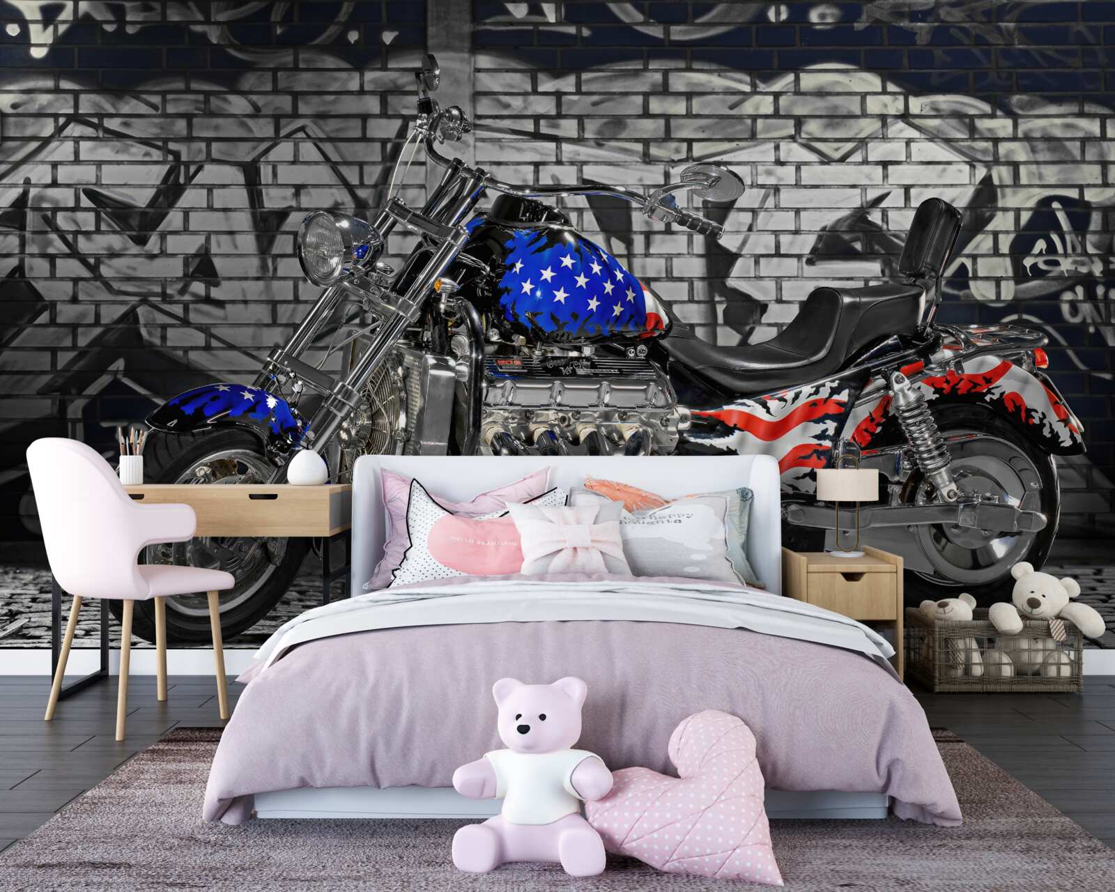 Fototapeta motorka vedľa maľovanej steny