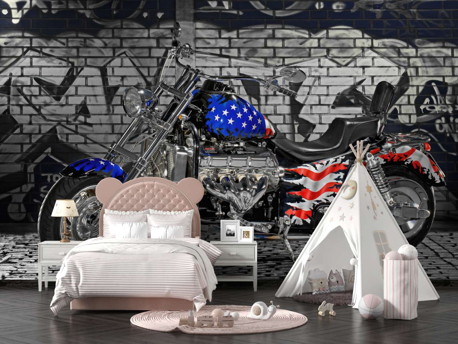 Fototapeta motorka vedľa maľovanej steny