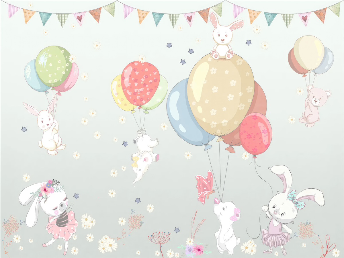 Fototapeta králiky a medvede s balónikmi