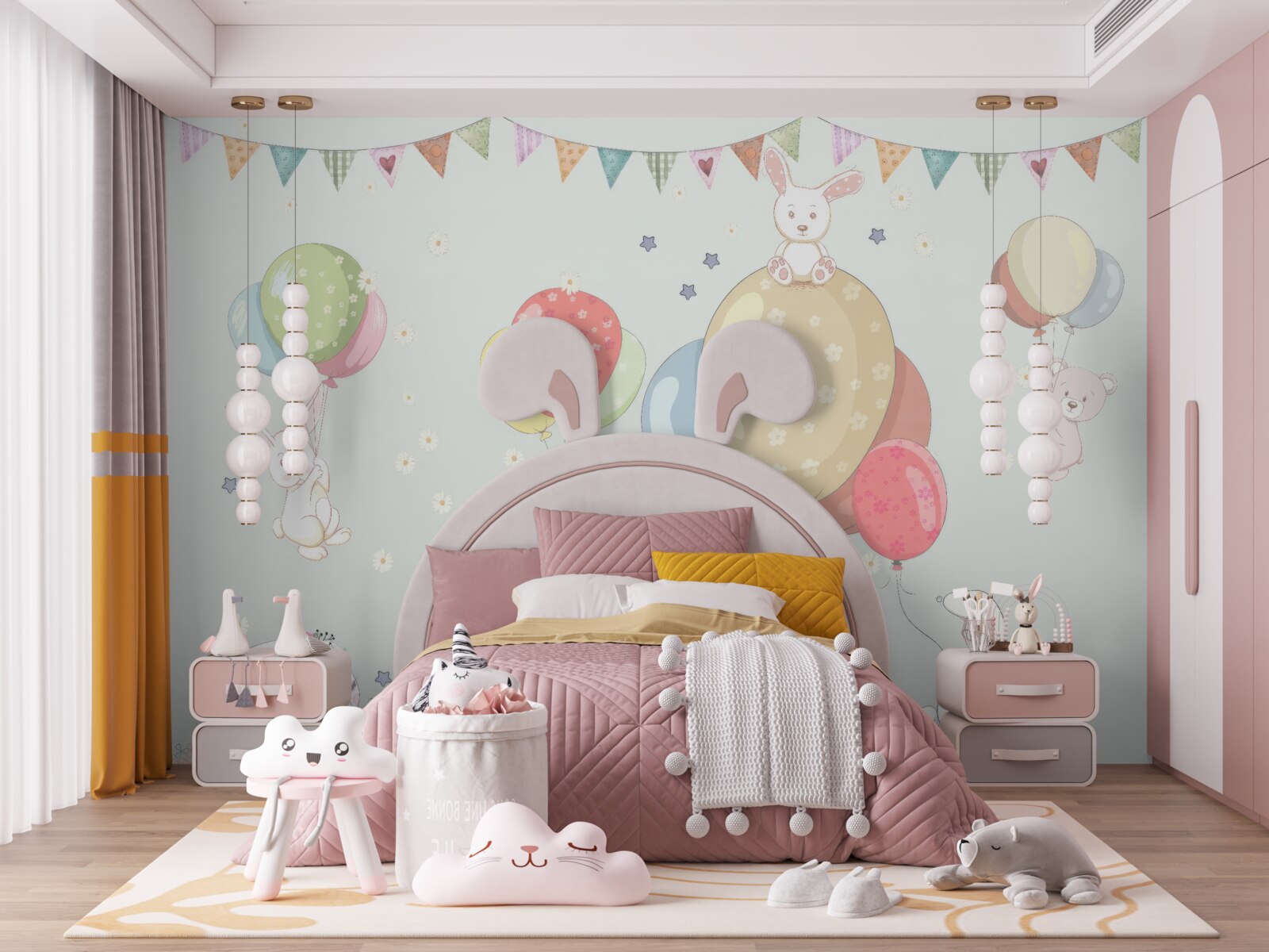 Fototapeta králiky a medvede s balónikmi