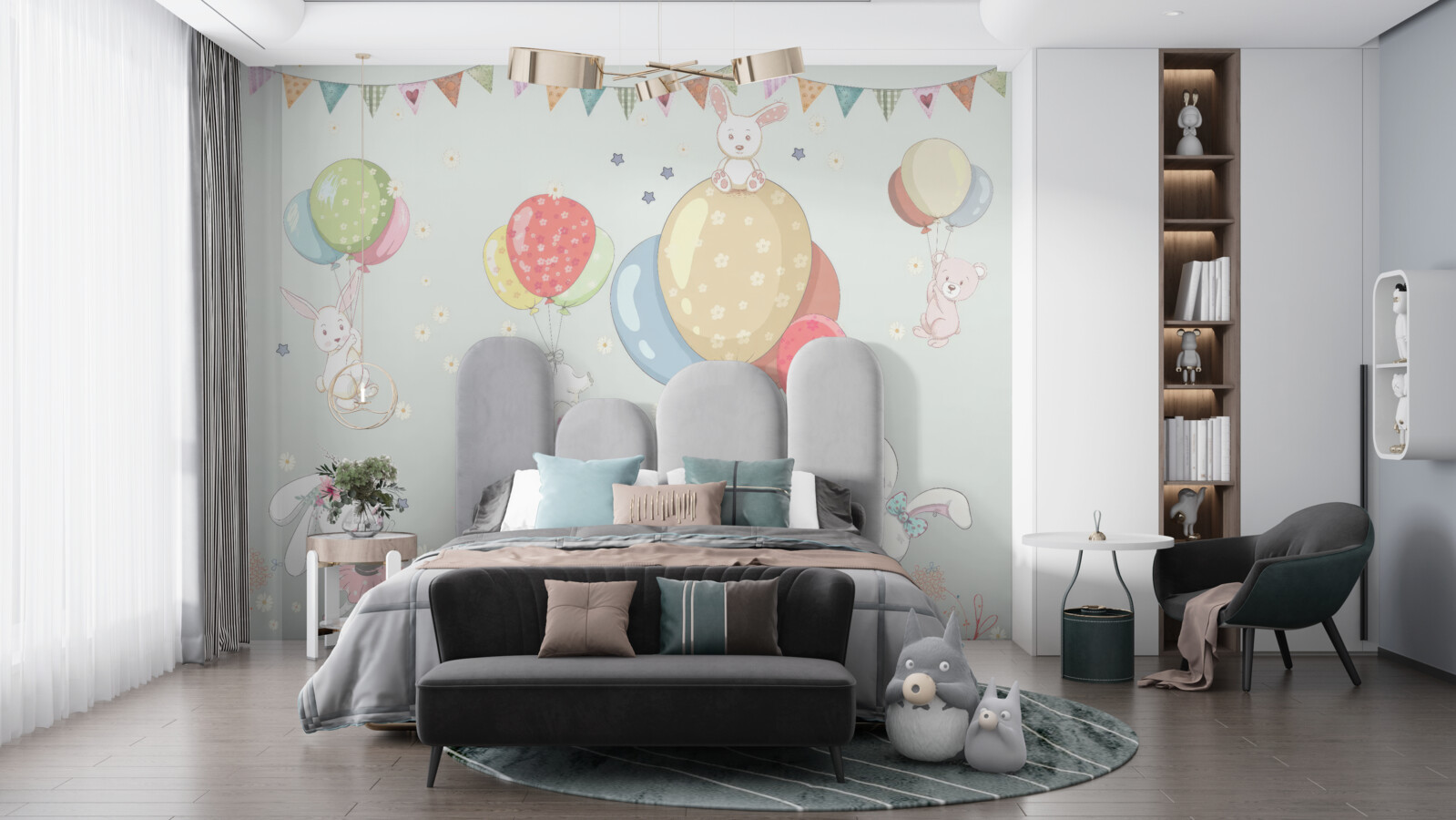 Fototapeta králiky a medvede s balónikmi