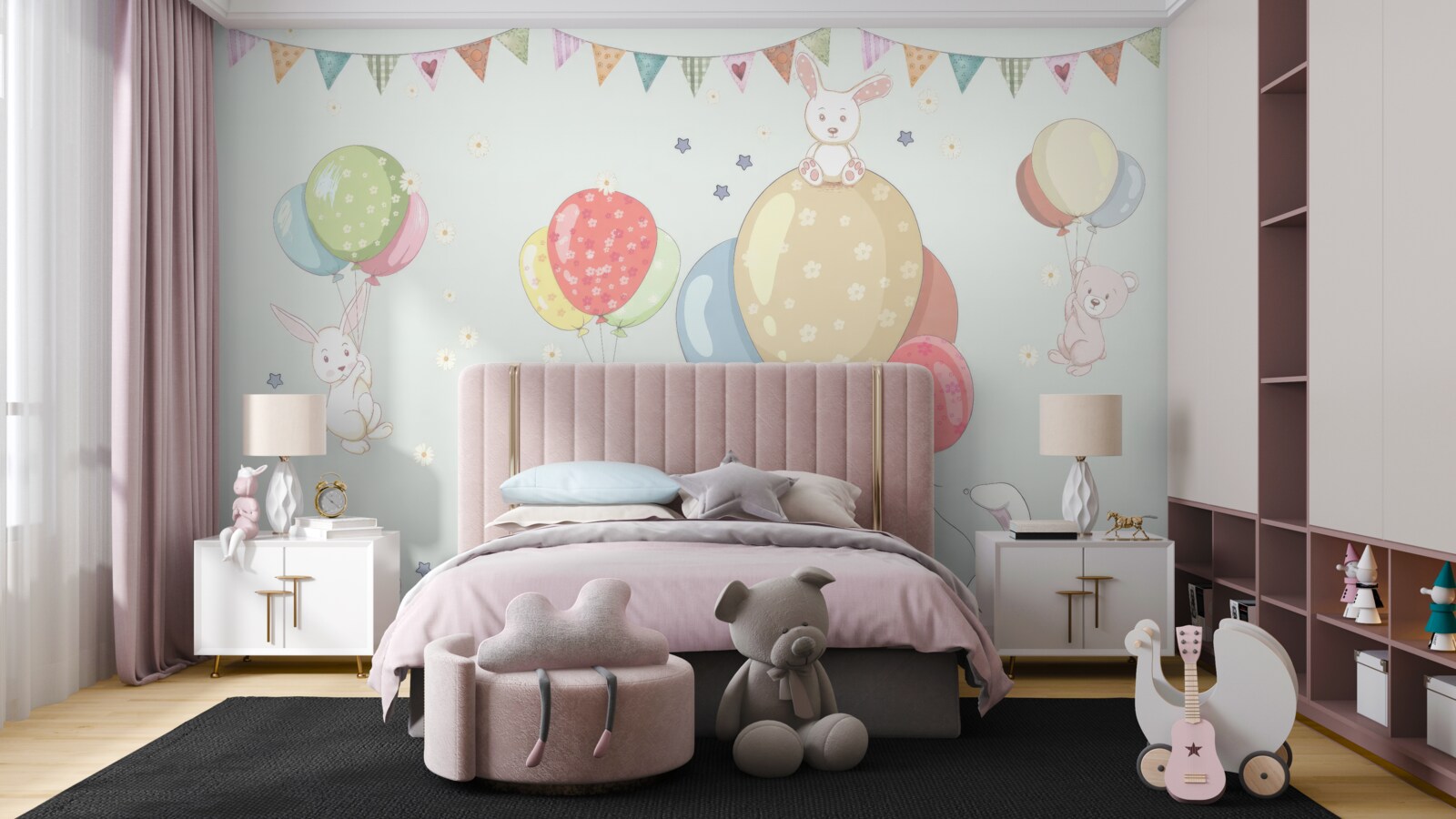 Fototapeta králiky a medvede s balónikmi