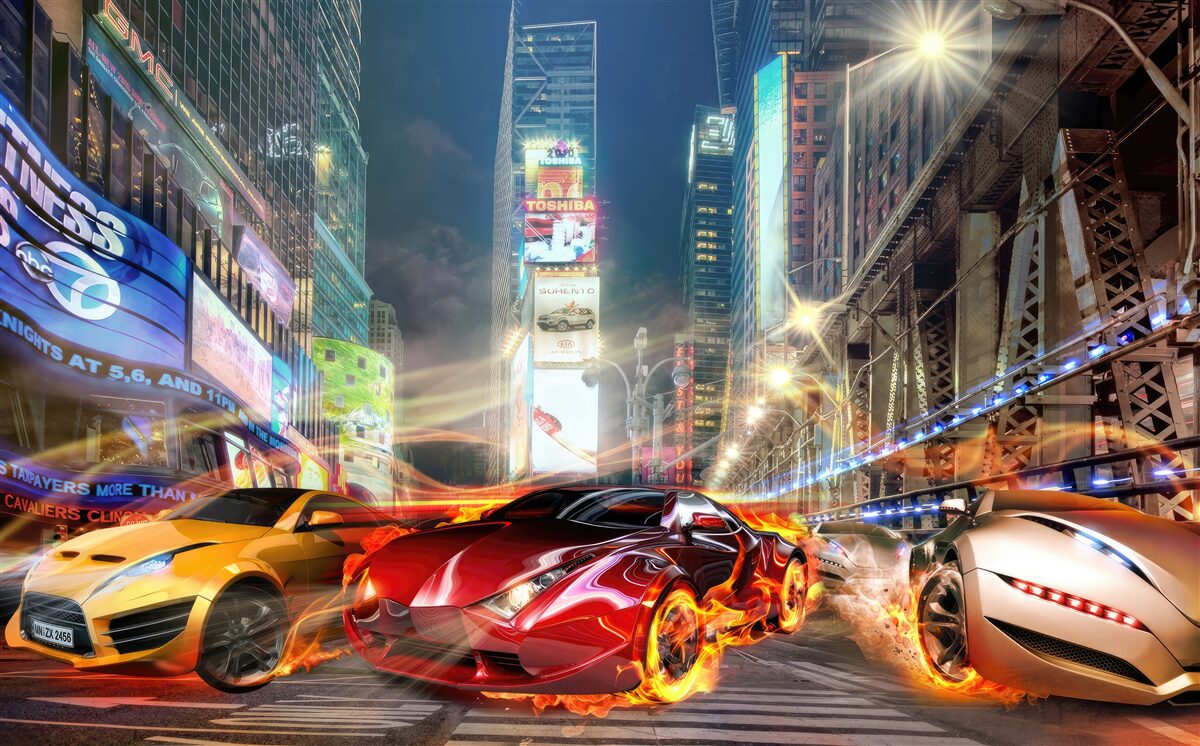 Fototapeta športové autá v uliciach mesta