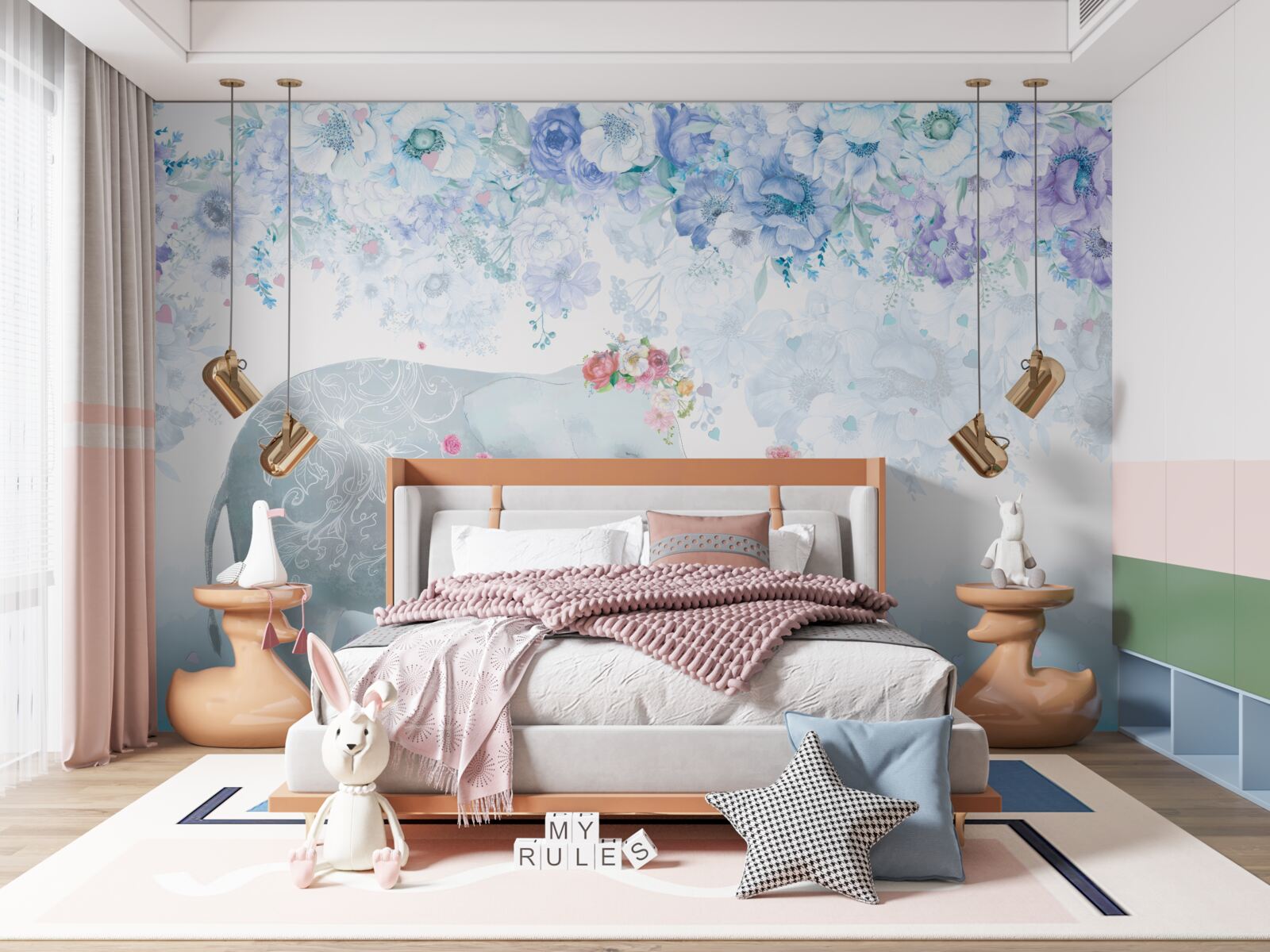 Fototapeta slon s dieťaťom medzi kvetmi