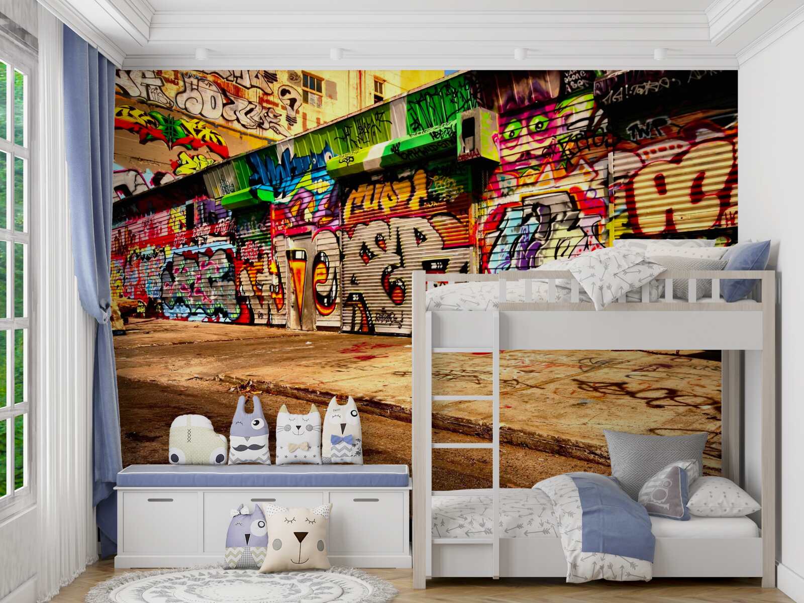 Fototapeta budovy na ulici sú zdobené graffiti