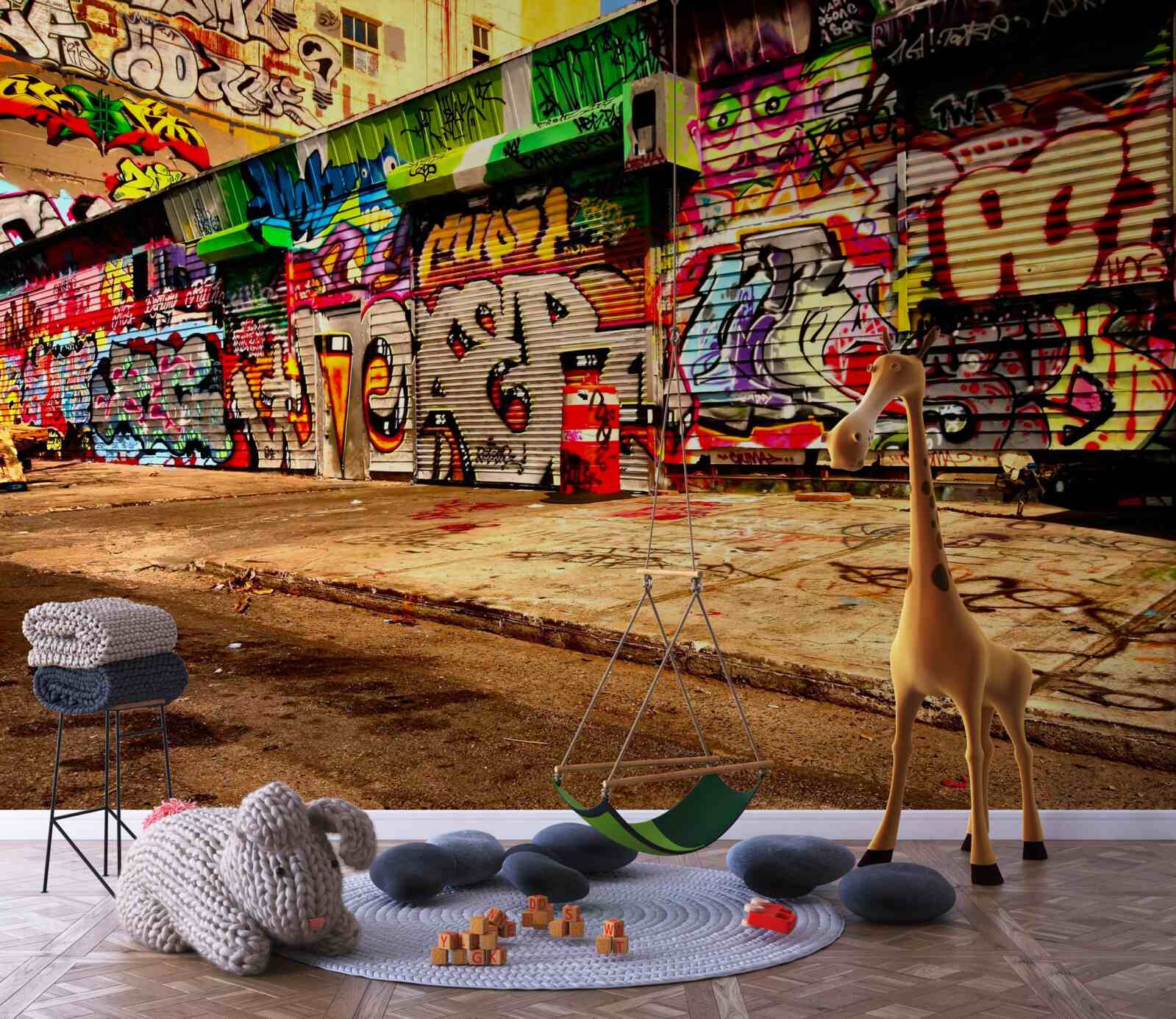 Fototapeta budovy na ulici sú zdobené graffiti