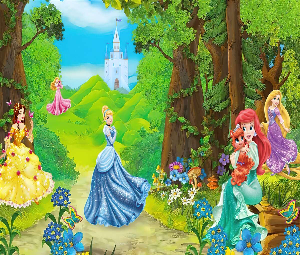Fototapeta Disney kreslené princezné prechádzky v lese