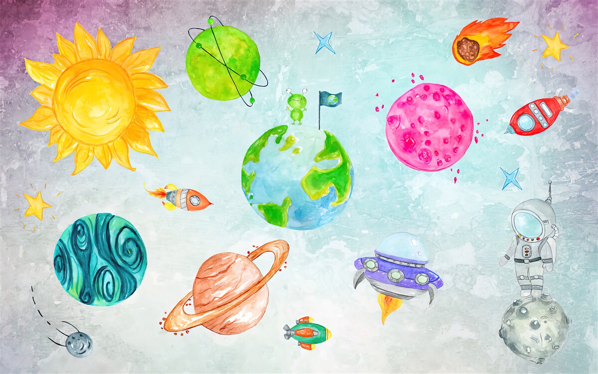 Fototapeta zobrazené planéty a astronauti na povrchu Mesiaca