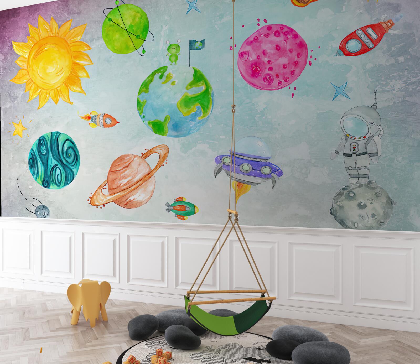 Fototapeta zobrazené planéty a astronauti na povrchu Mesiaca