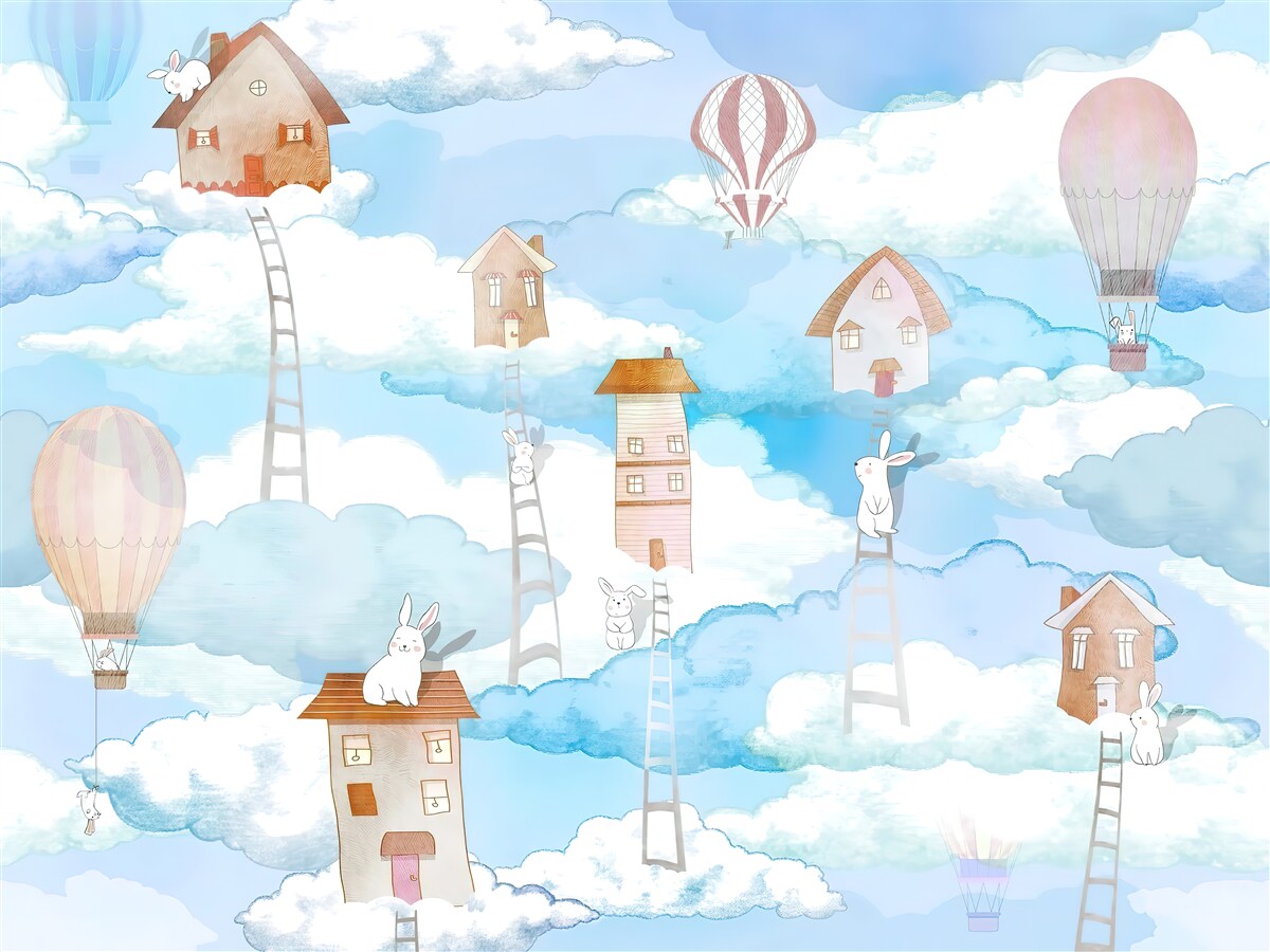 Fototapeta králiky na vrchole budov a schodov